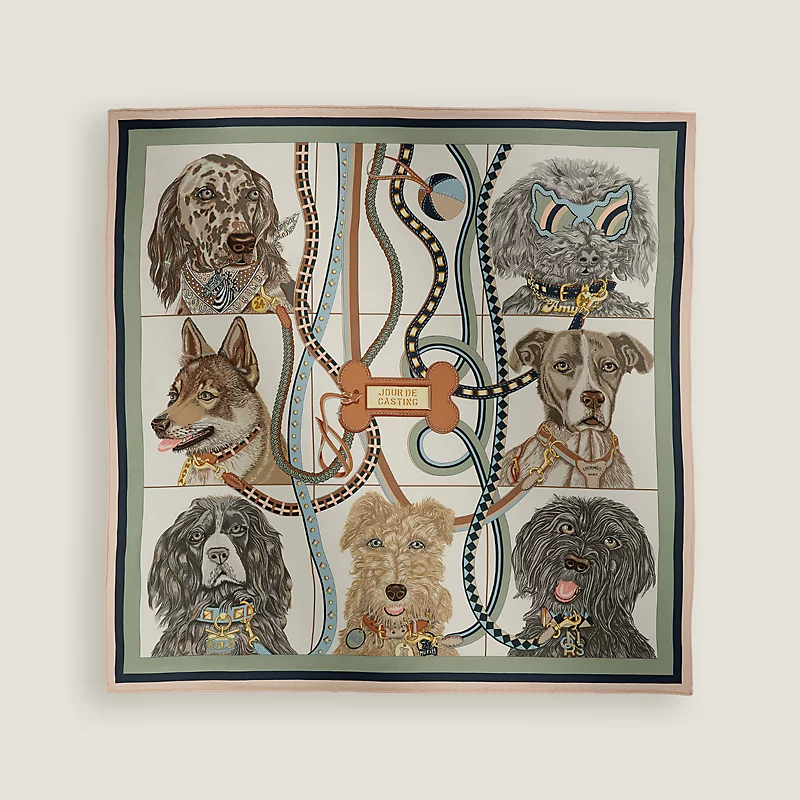 HERMES Jour de Casting scarf 70 rose pâle / blanc