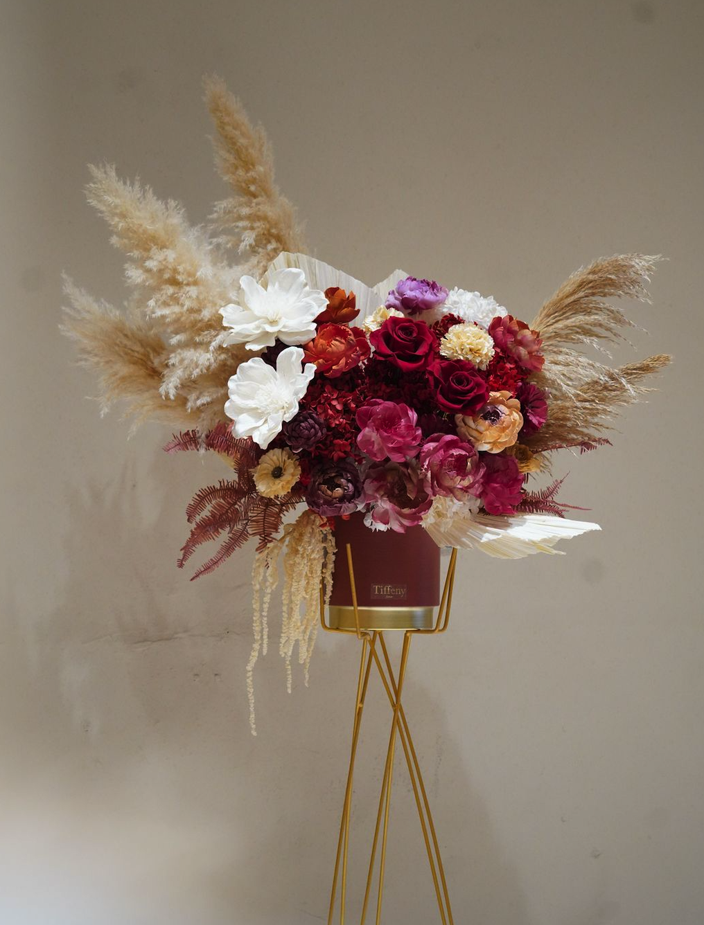 火紅金閃・乾燥花高架花籃 開幕花籃