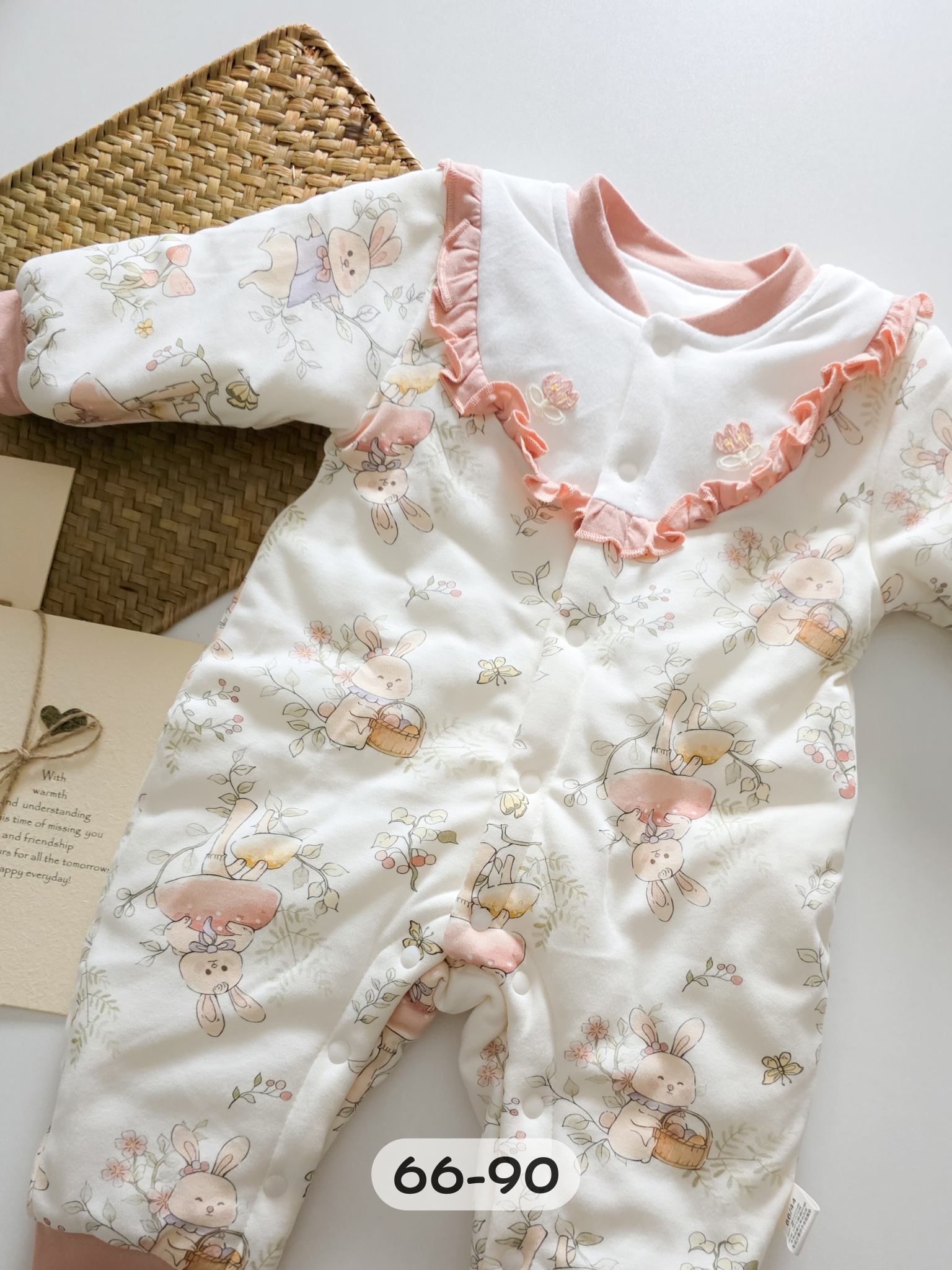 粉粉花邊兔 加厚連身衣