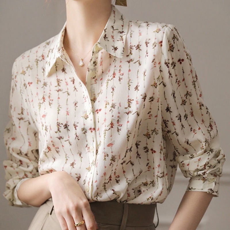 油彩印花雪紡襯衫上衣 花色
