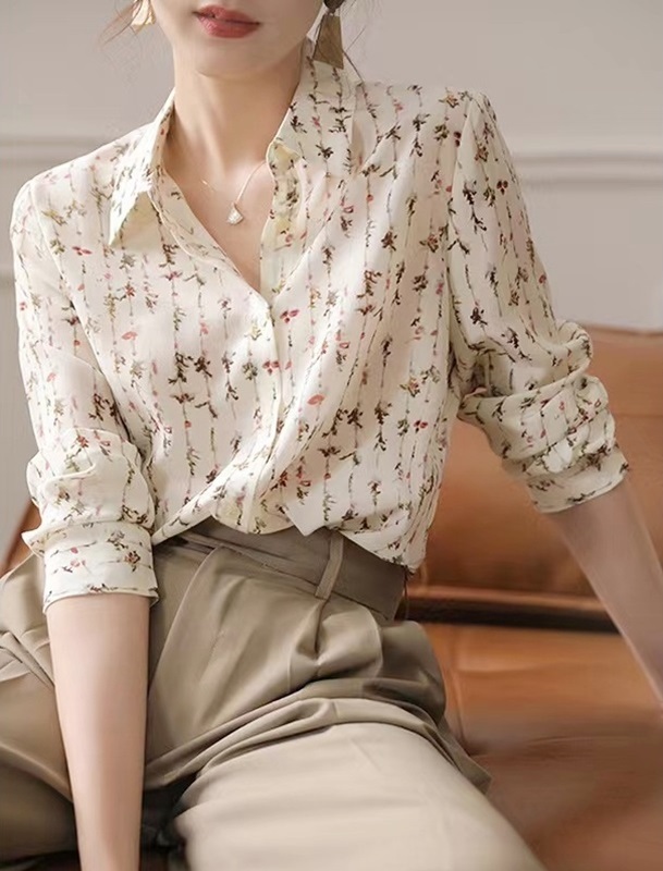 油彩印花雪紡襯衫上衣 花色