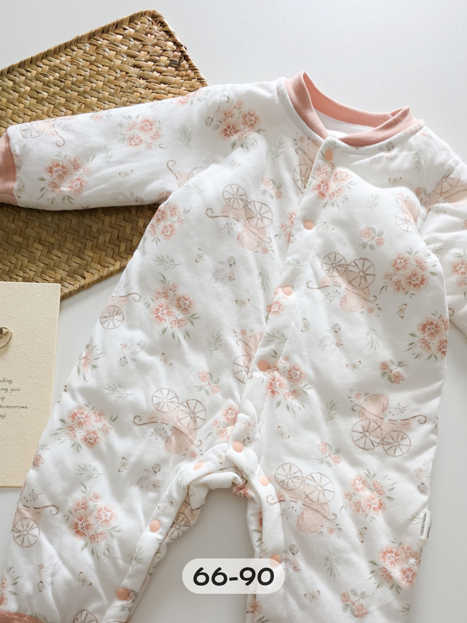 粉粉花花車 夾棉連身衣