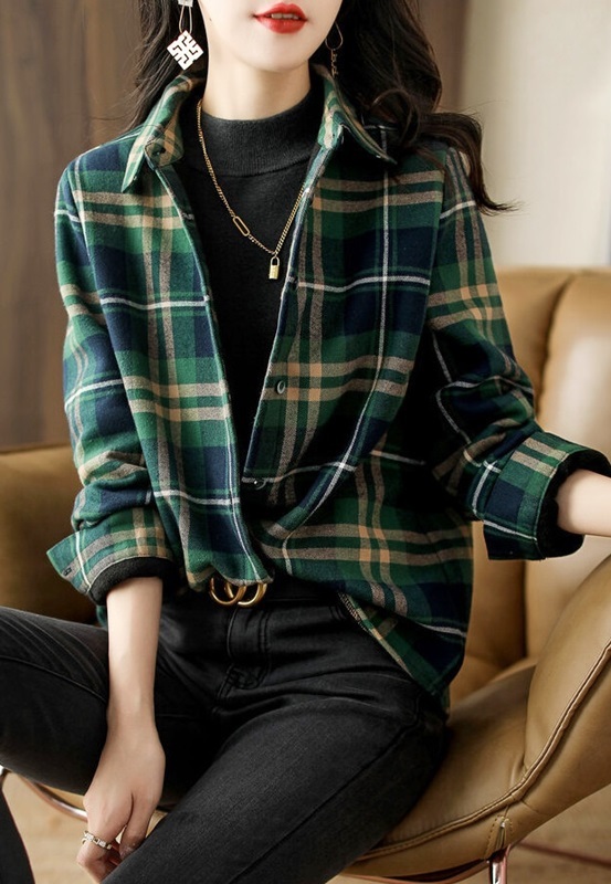 法蘭絨格紋磨毛襯衫 綠色