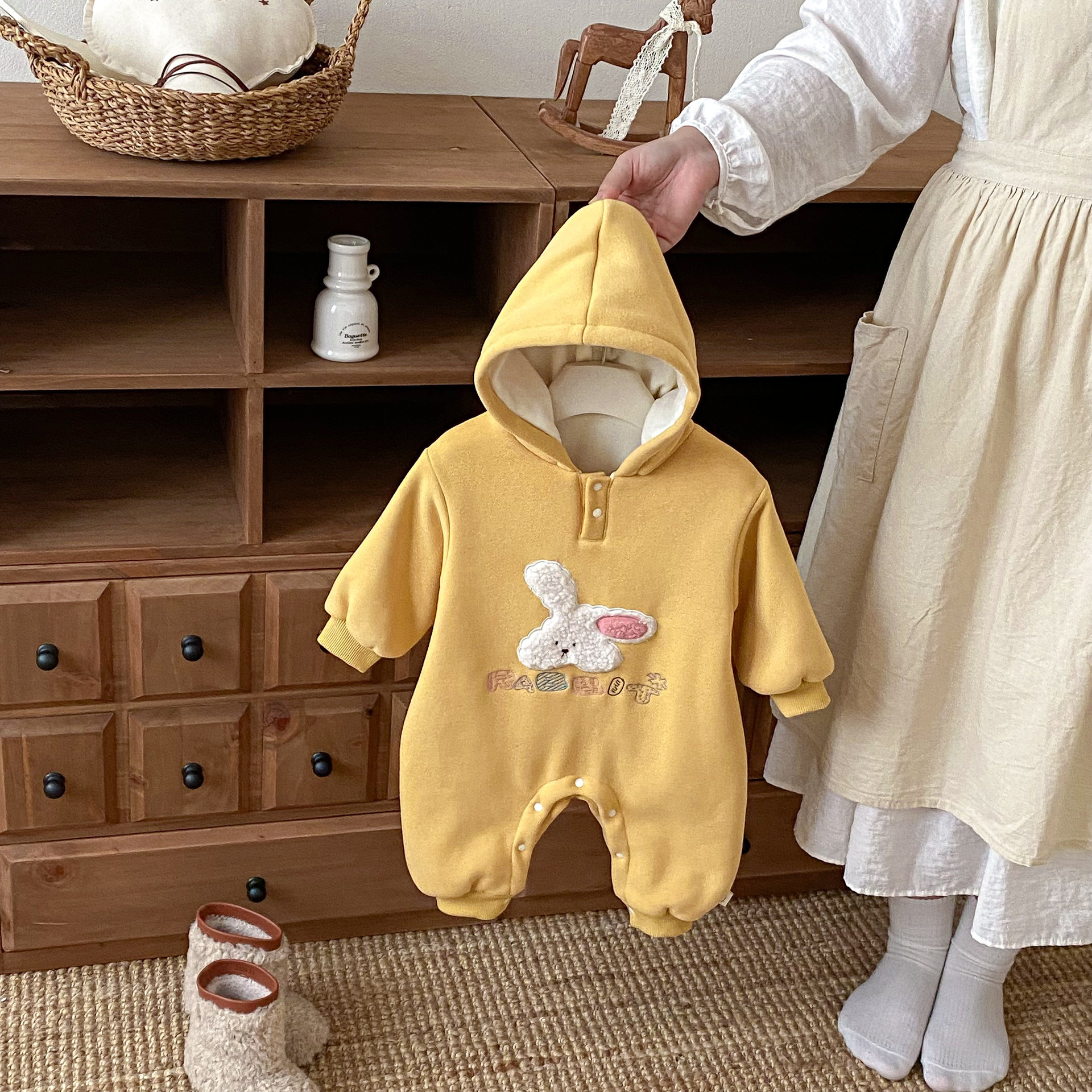黃色小狗 加絨連帽連身衣