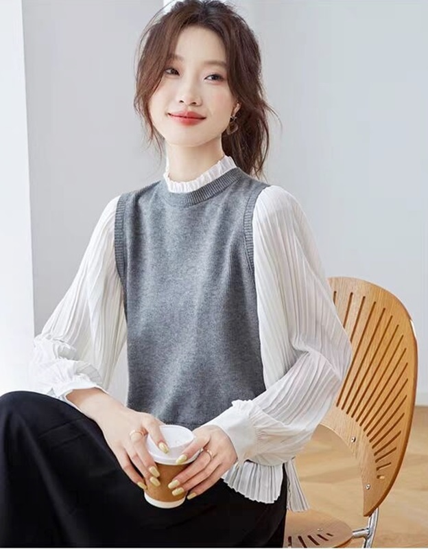 假兩件針織背心上衣  兩色