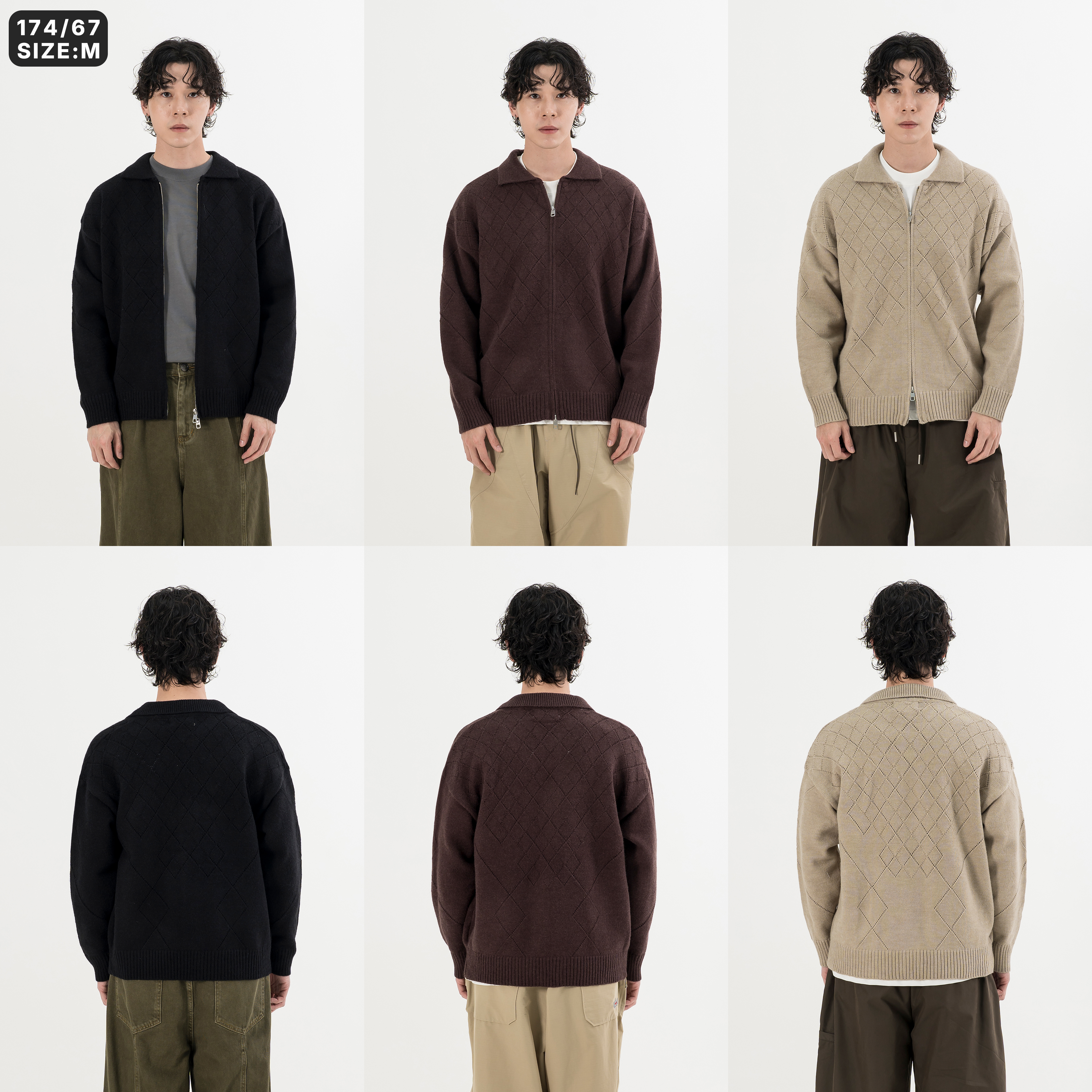 Diamond Knit Zip Jacket 菱格針織 拉鍊外套 [B-25103]