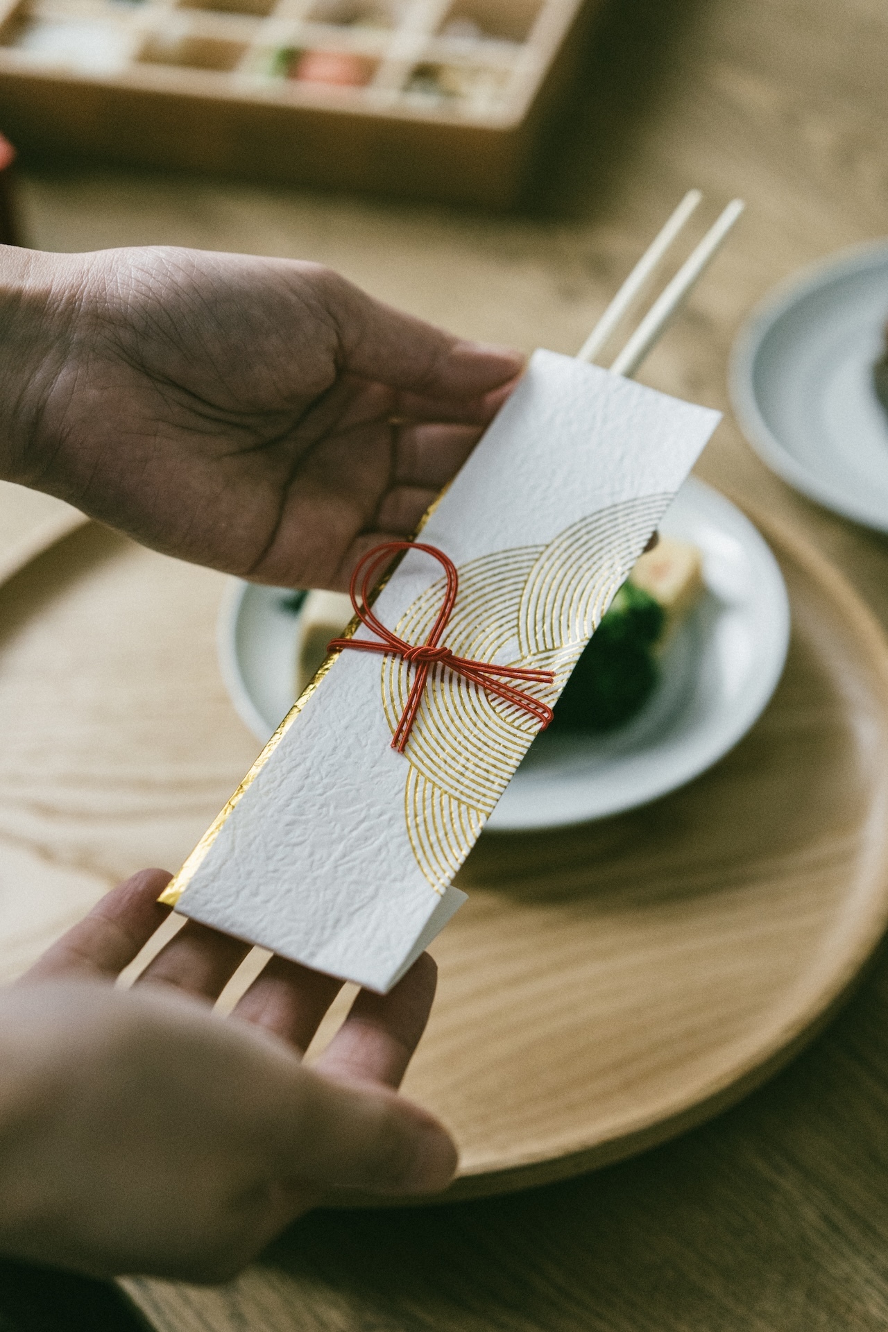 正月用超方便！金箔紅白結び竹筷（五雙入）