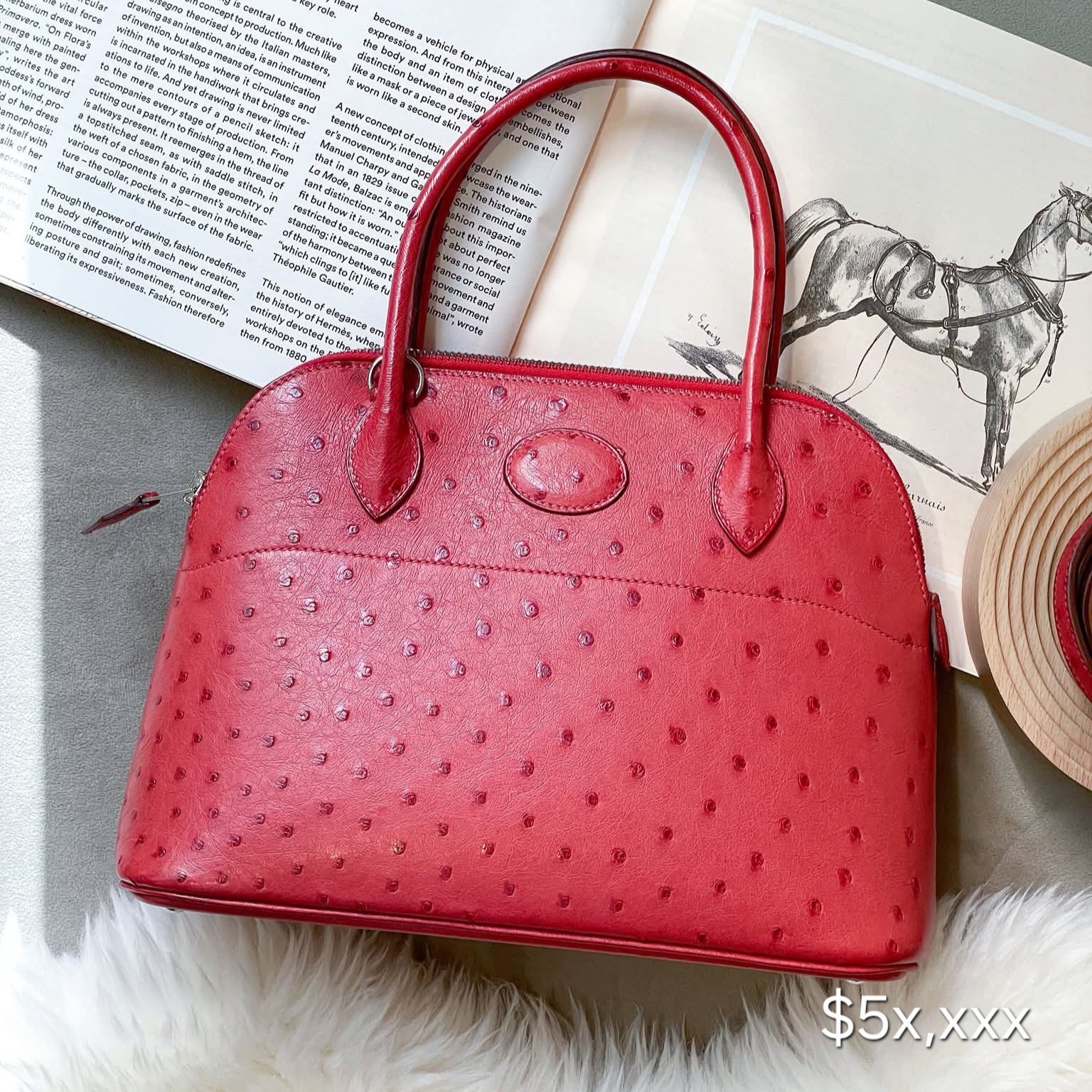 Hermès Bolide 27 Autruche Leather Rouge Vif PHW HK$5x,xxx   (HK$2,000 即時落訂)