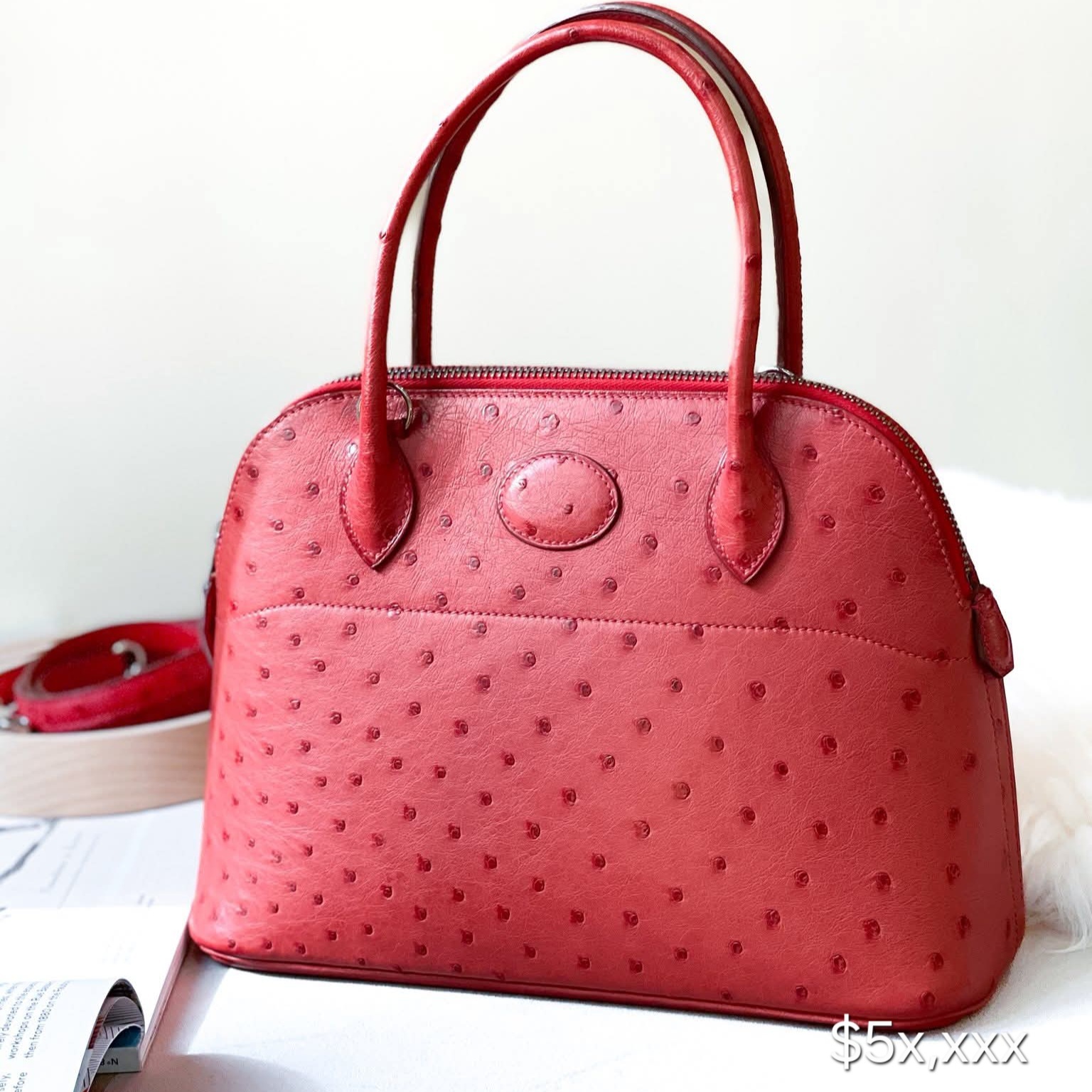 Hermès Bolide 27 Autruche Leather Rouge Vif PHW HK$5x,xxx   (HK$2,000 即時落訂)