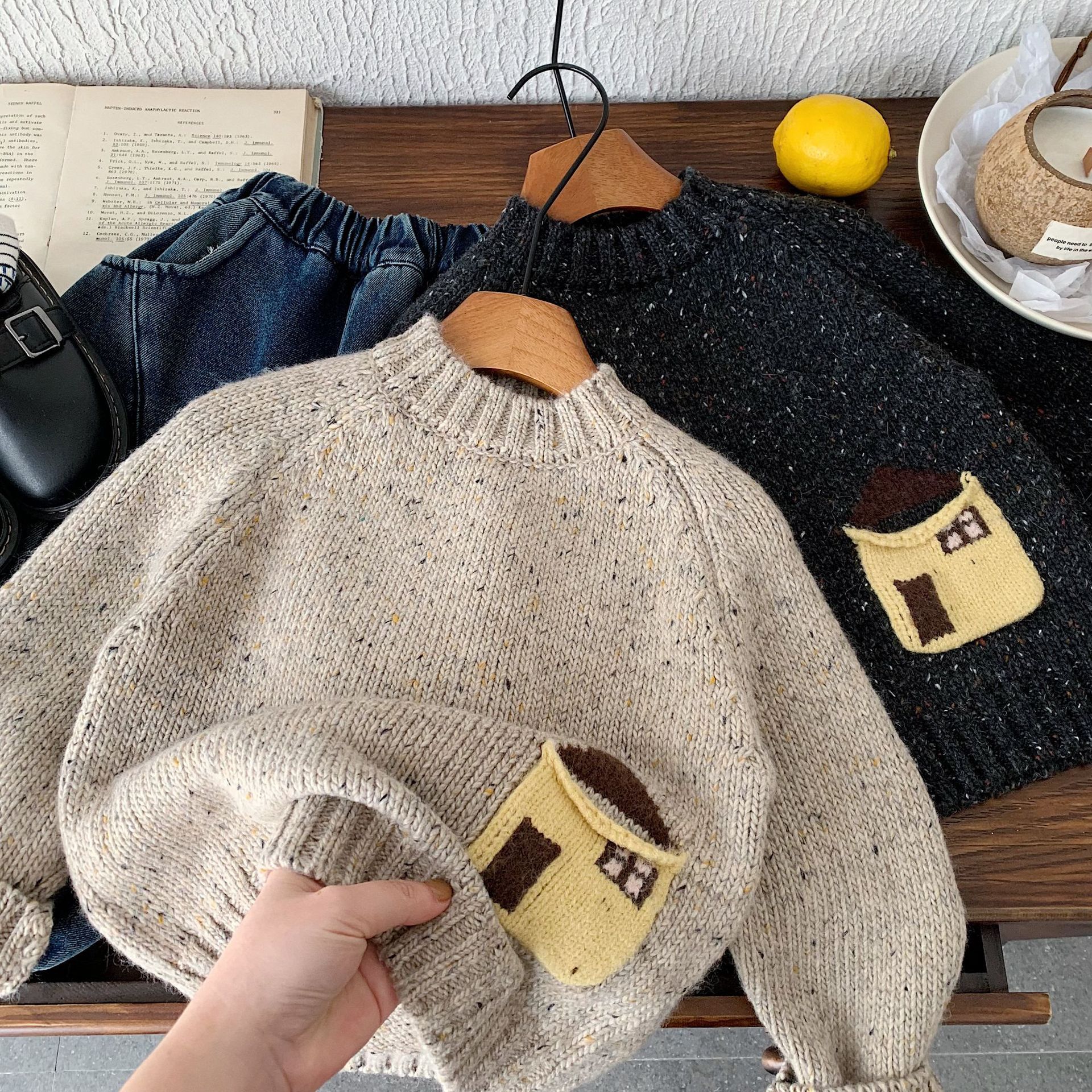 雪屋口袋 長袖針織上衣/毛衣