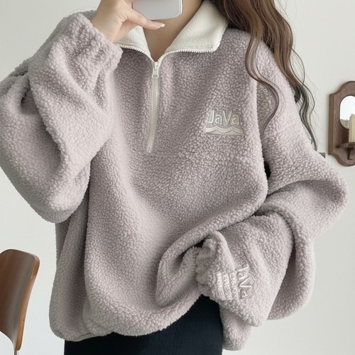 ClASSICAL ELF x JaVa 半拉鍊 羊羔毛 套頭衫 刺繡LOGO 寬鬆 三色 95348380