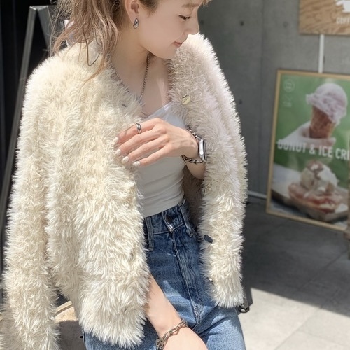 ClASSICAL ELF x MILY BILET 短款 毛絨開襟衫 蓬鬆 84634934