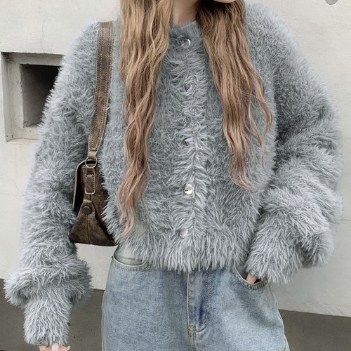 ClASSICAL ELF x MILY BILET 短款 毛絨開襟衫 蓬鬆 84634934