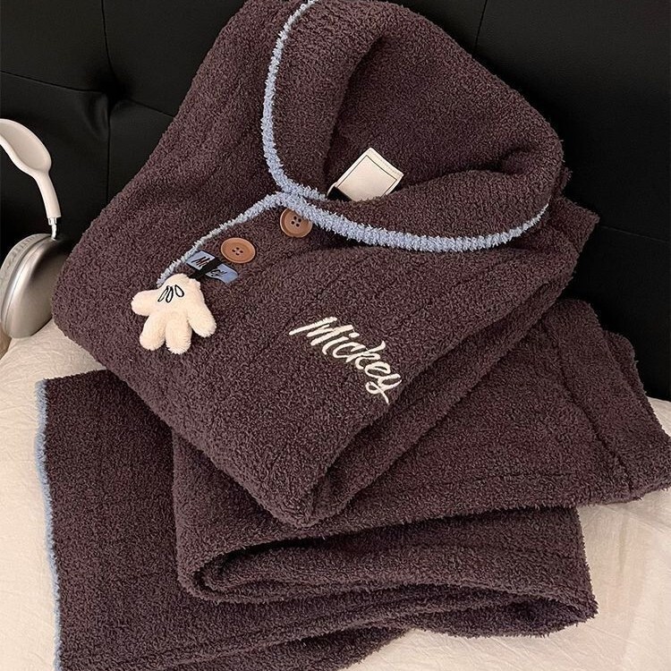 《6457》米奇半邊絨毛毛保暖睡衣(無手掌吊飾)