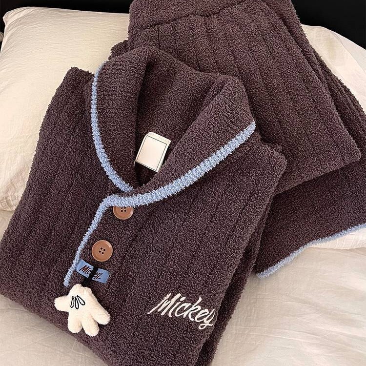 《6457》米奇半邊絨毛毛保暖睡衣(無手掌吊飾)