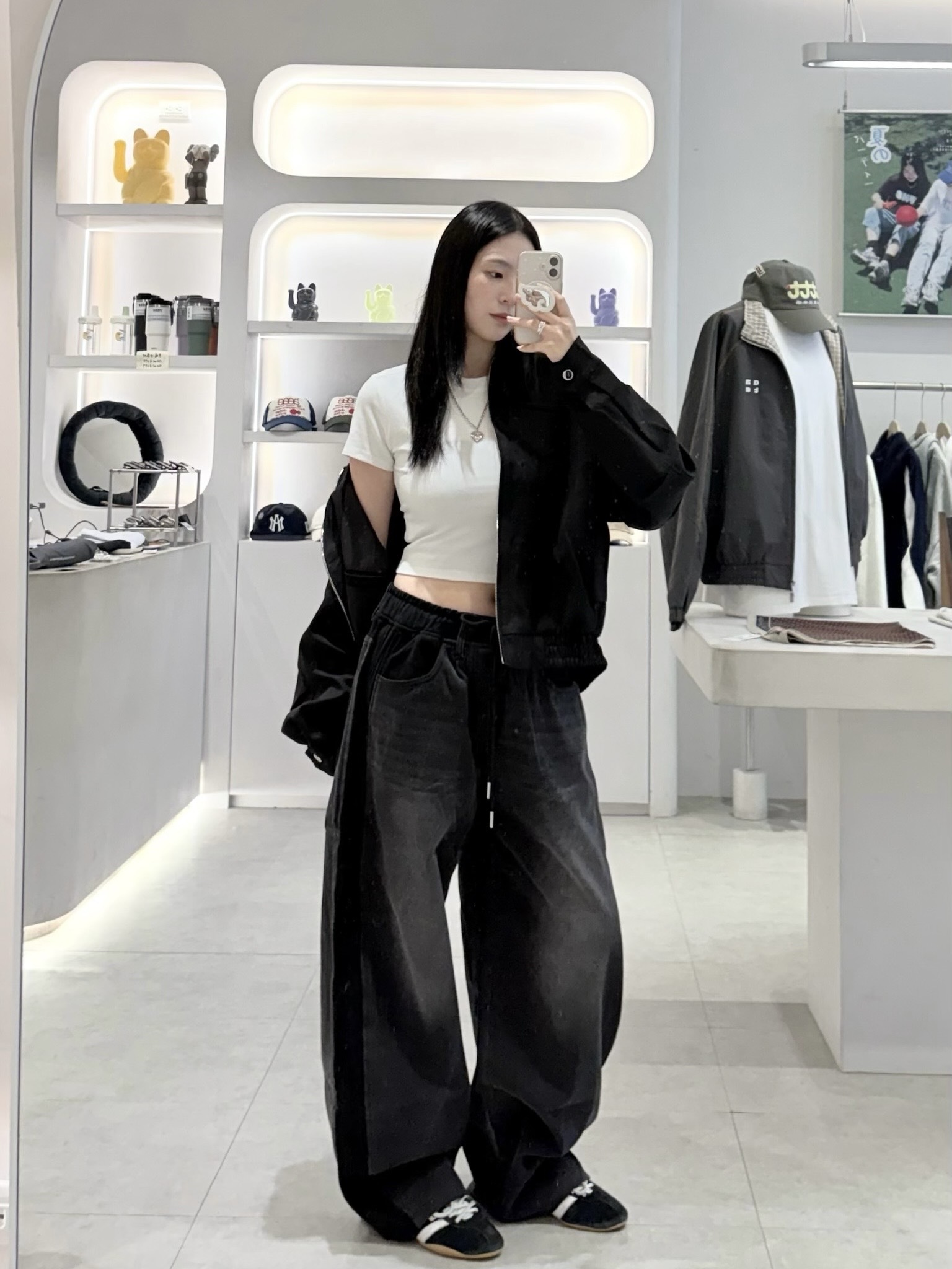 （現貨）NJ264 韓系 側邊 拼接水洗 彎刀褲