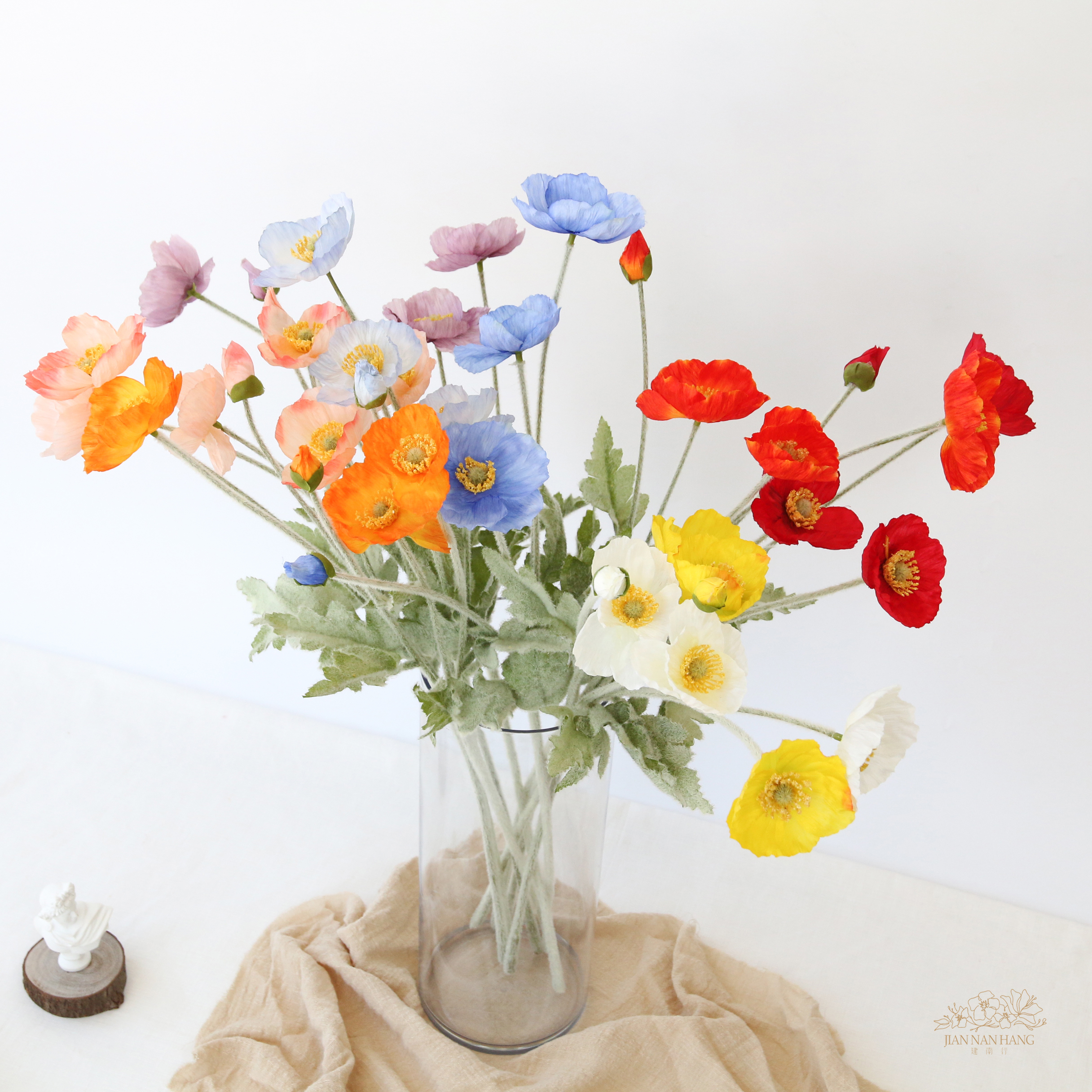 人造花 植毛四頭罌粟花 10色