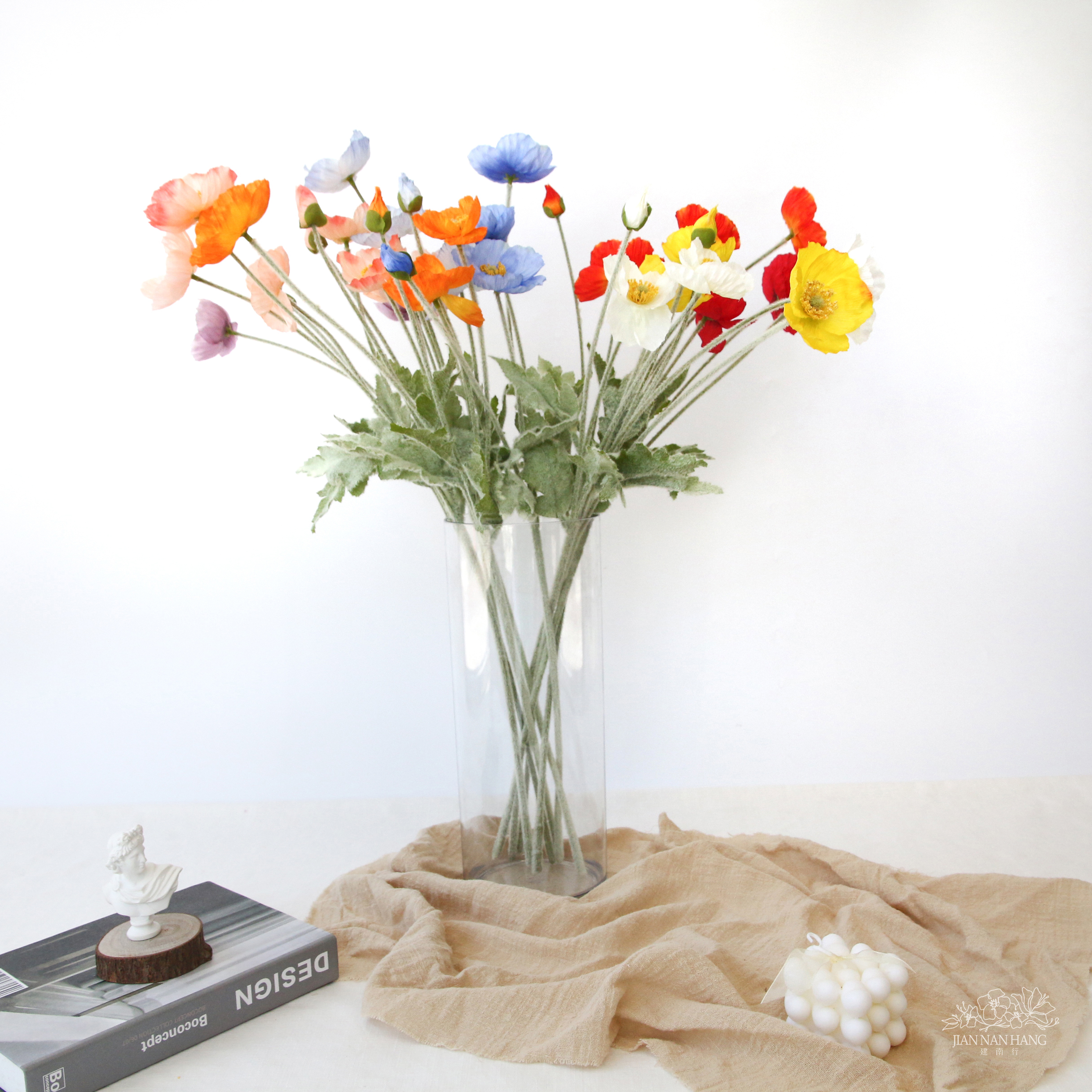 人造花 植毛四頭罌粟花 10色