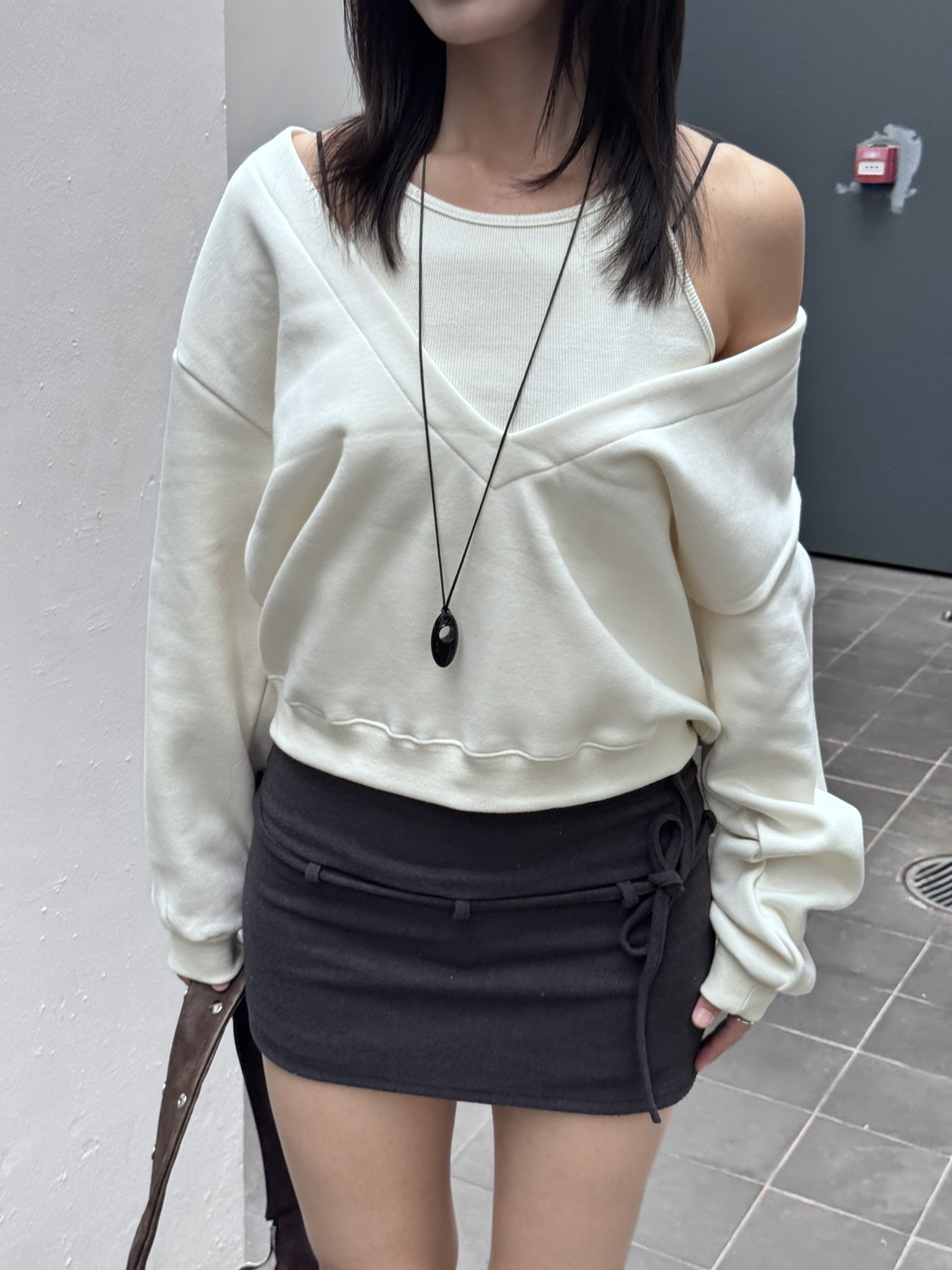 (杏現貨/訂購)V領衛衣背心套裝 T122 (杏/淺灰/黑)