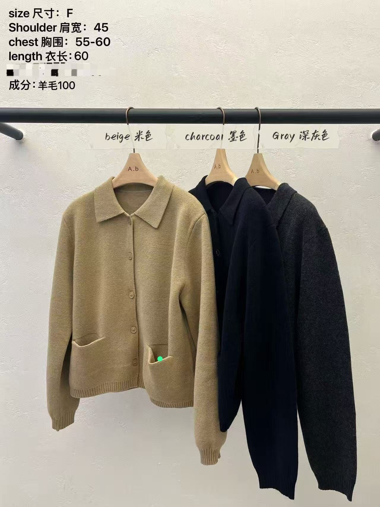 AB5331 純羊毛反領外套