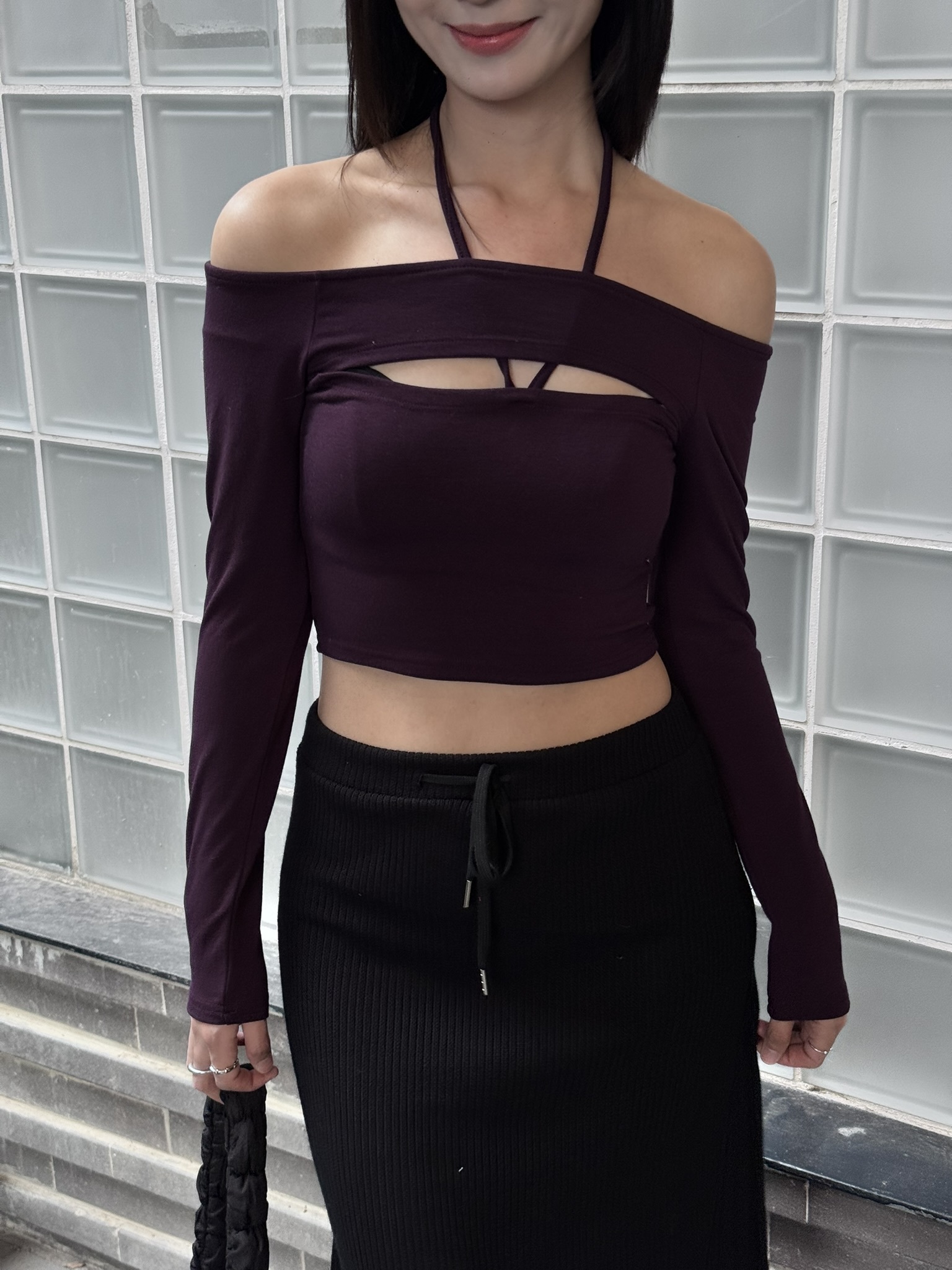 黑現貨/訂購)小性感掛帶短上衣 T1227(暗紫紅/黑/白)