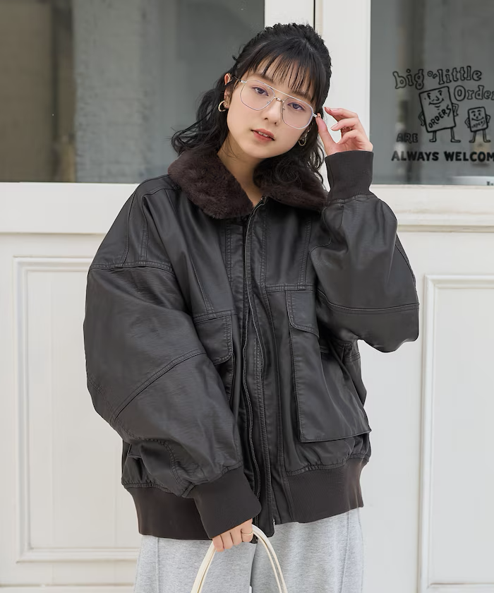 FREAK'S STORE / 2-way faded fur collar leatherette Blouson