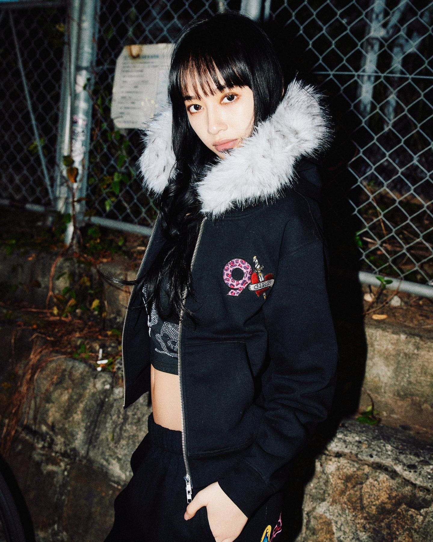 2025AW 9090 girls x ED hardy 90 logo Fur Zip Hoodie 女版