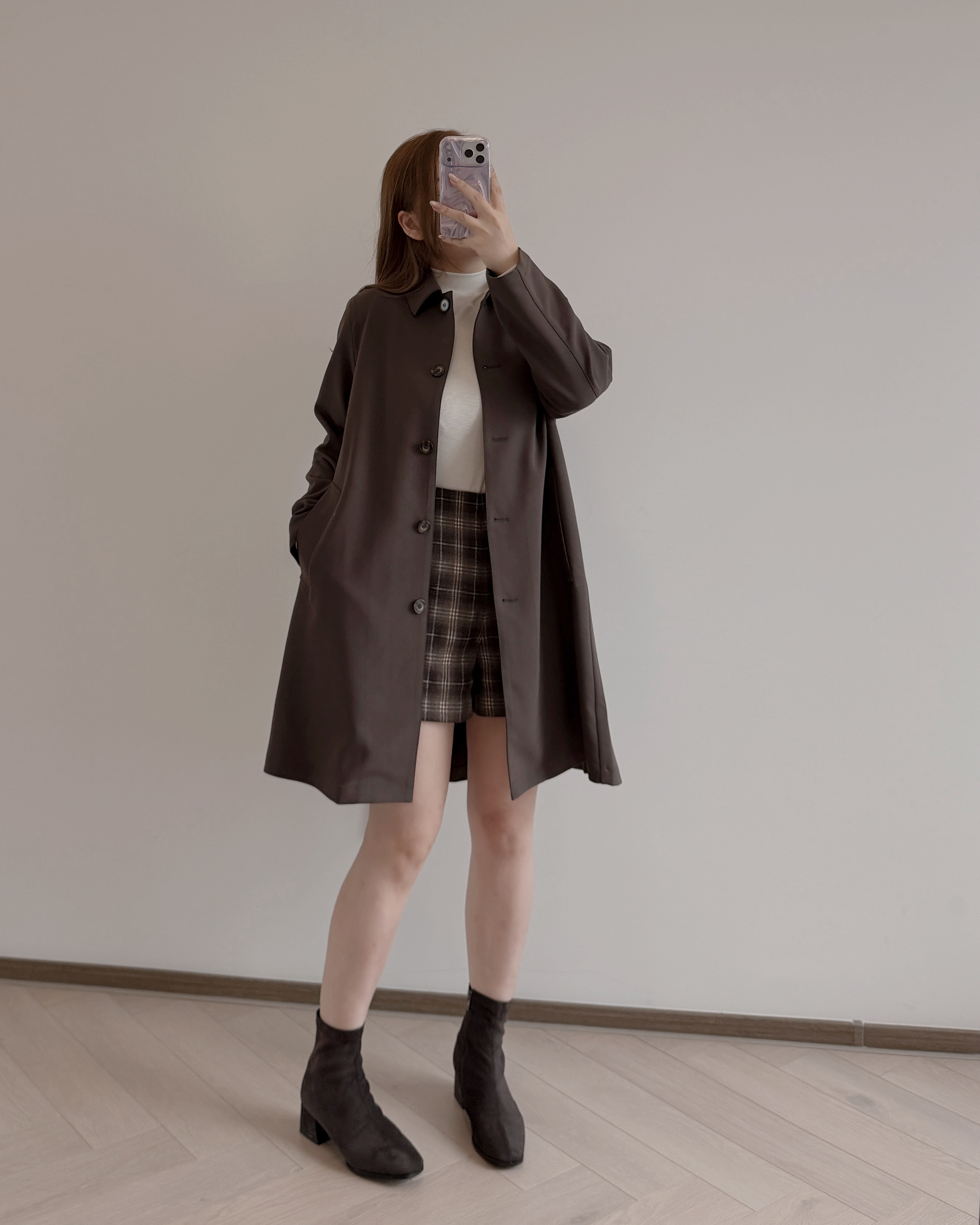 現貨 7306 啡黑中薄料長款風衣|抗皺免熨