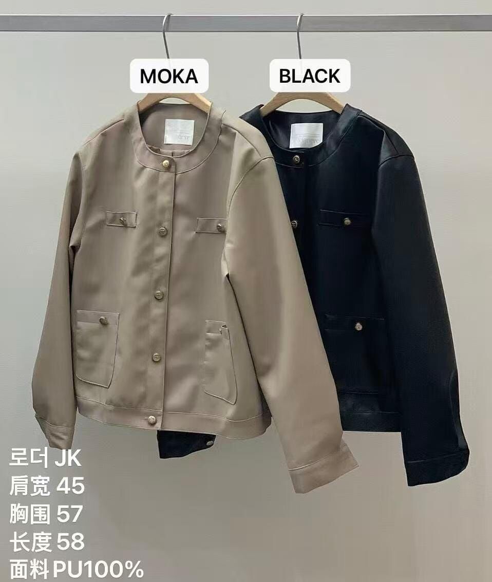 MA5303 小圓領金釦仿皮外套
