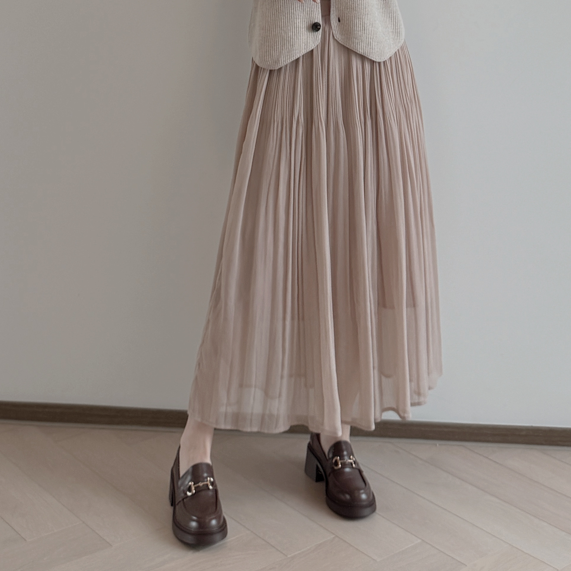 現貨 7351 裸粉雪紡半身裙