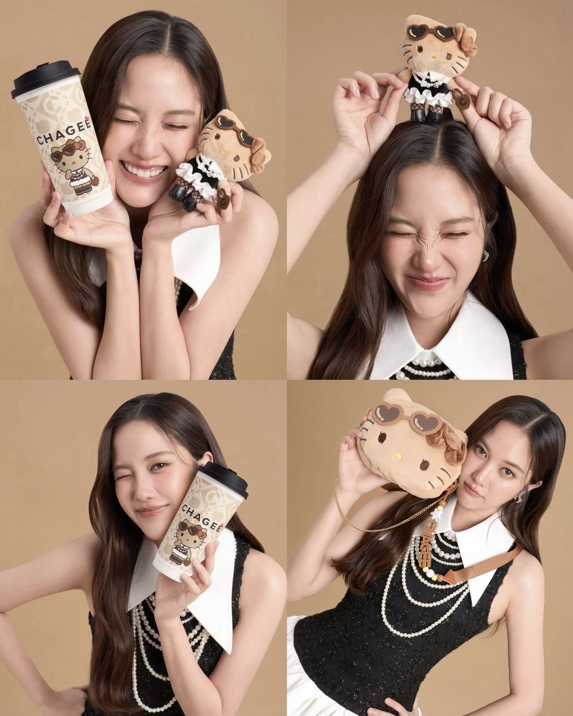 <泰國代購><正版授權>霸王茶姬 x HELLLO KITTY 聯名 大頭 斜背包 髮夾 毛絨吊飾 黑皮 凱蒂貓