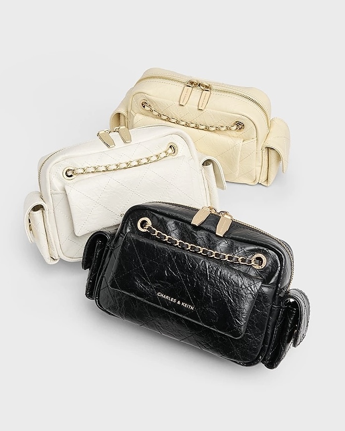 Charles & Keith 小CK 菱格紋 流浪小方包 鏈條機車包 手提包 側背包 單肩包 多背法 / 預購