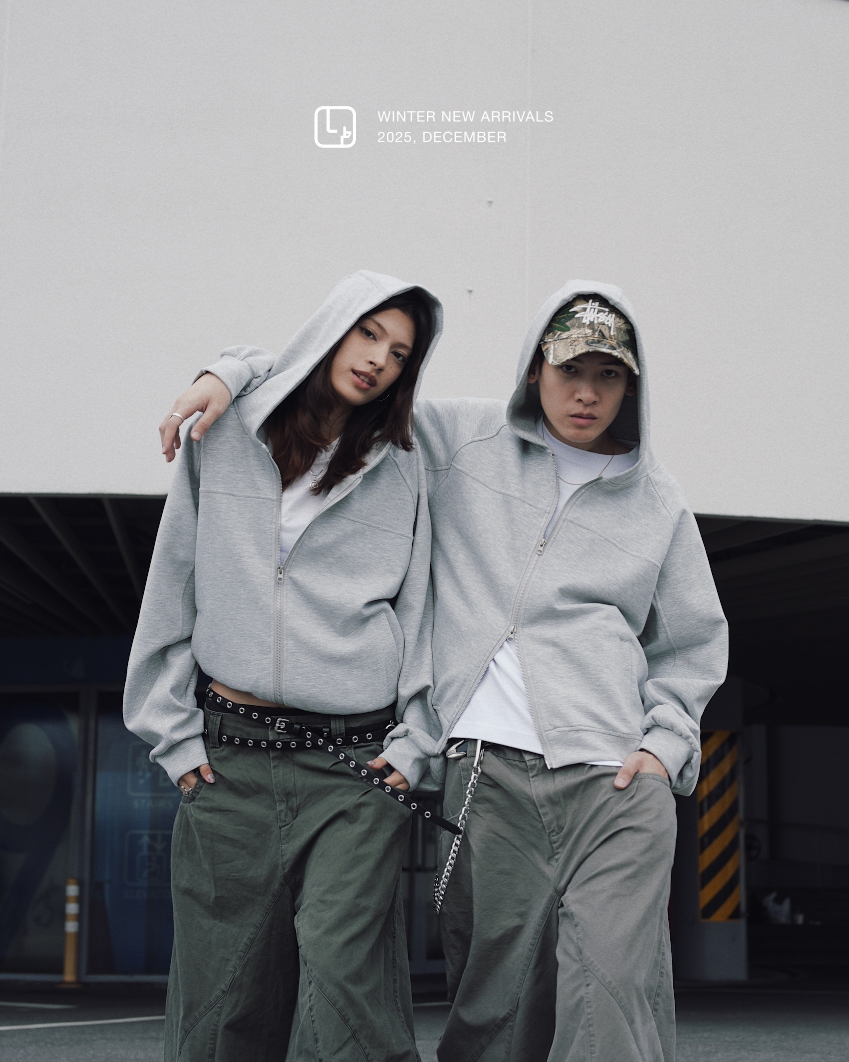 <單件就免運!!>XIN SELECT Boxy 寬短 雙拉鍊 連帽外套 灰色 RH44