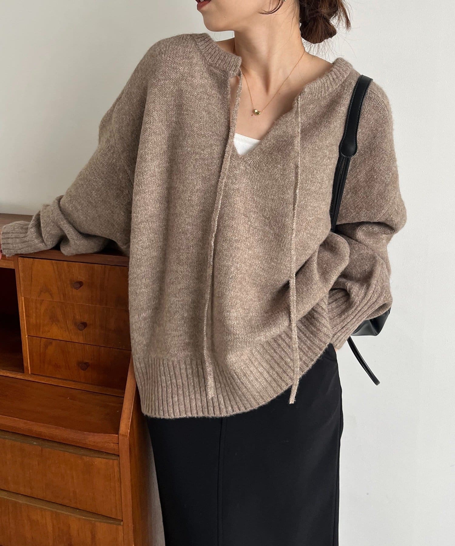 CAPRICIEUX LE'MAGE(カプリシュレマージュ)  【前後2WAY】もちふわ2WAYスキッパーニット摩卡（LEZ1052405A0001）