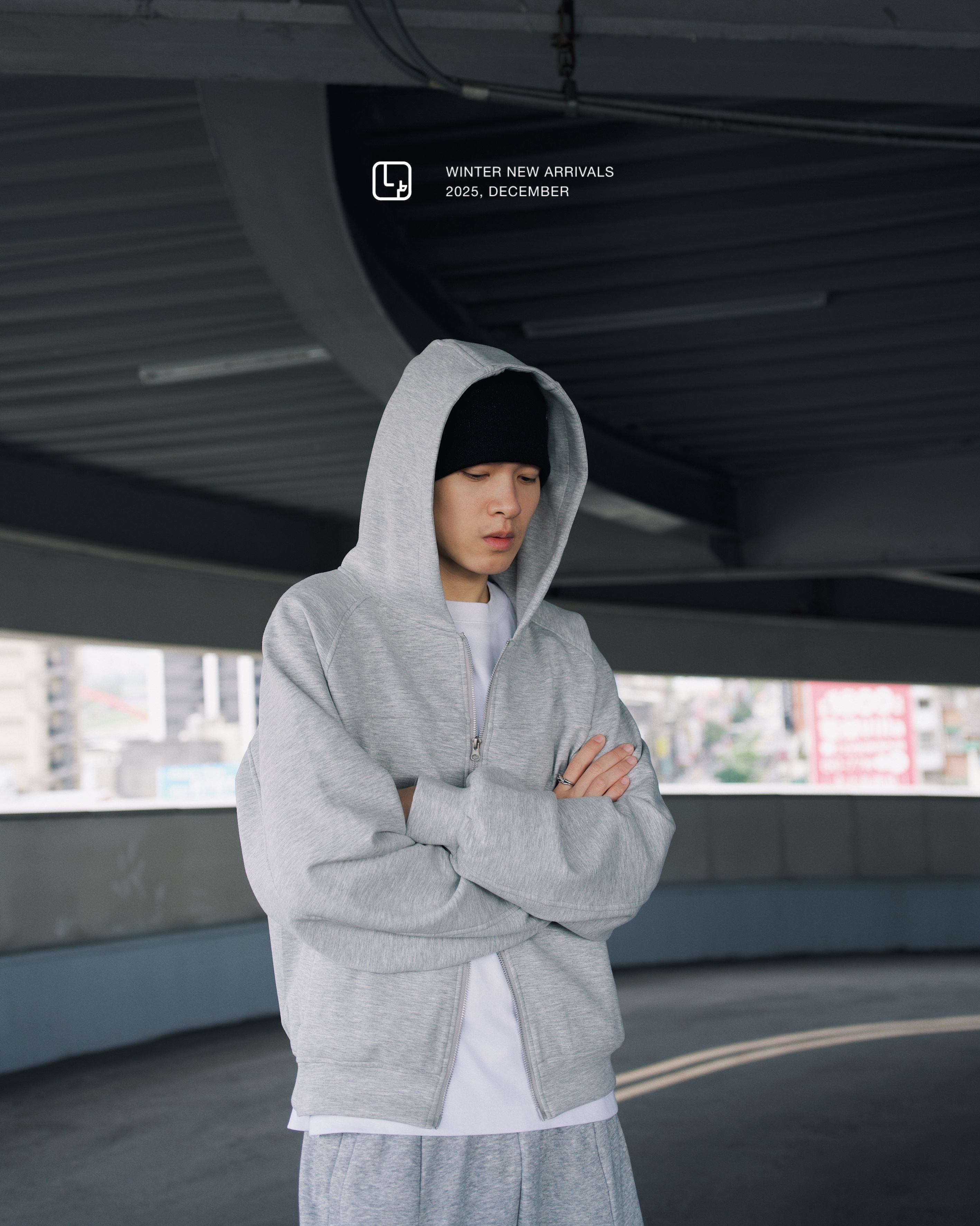 <單件就免運!!>XIN SELECT Boxy 寬短 雙拉鍊 連帽外套 灰色 RH44