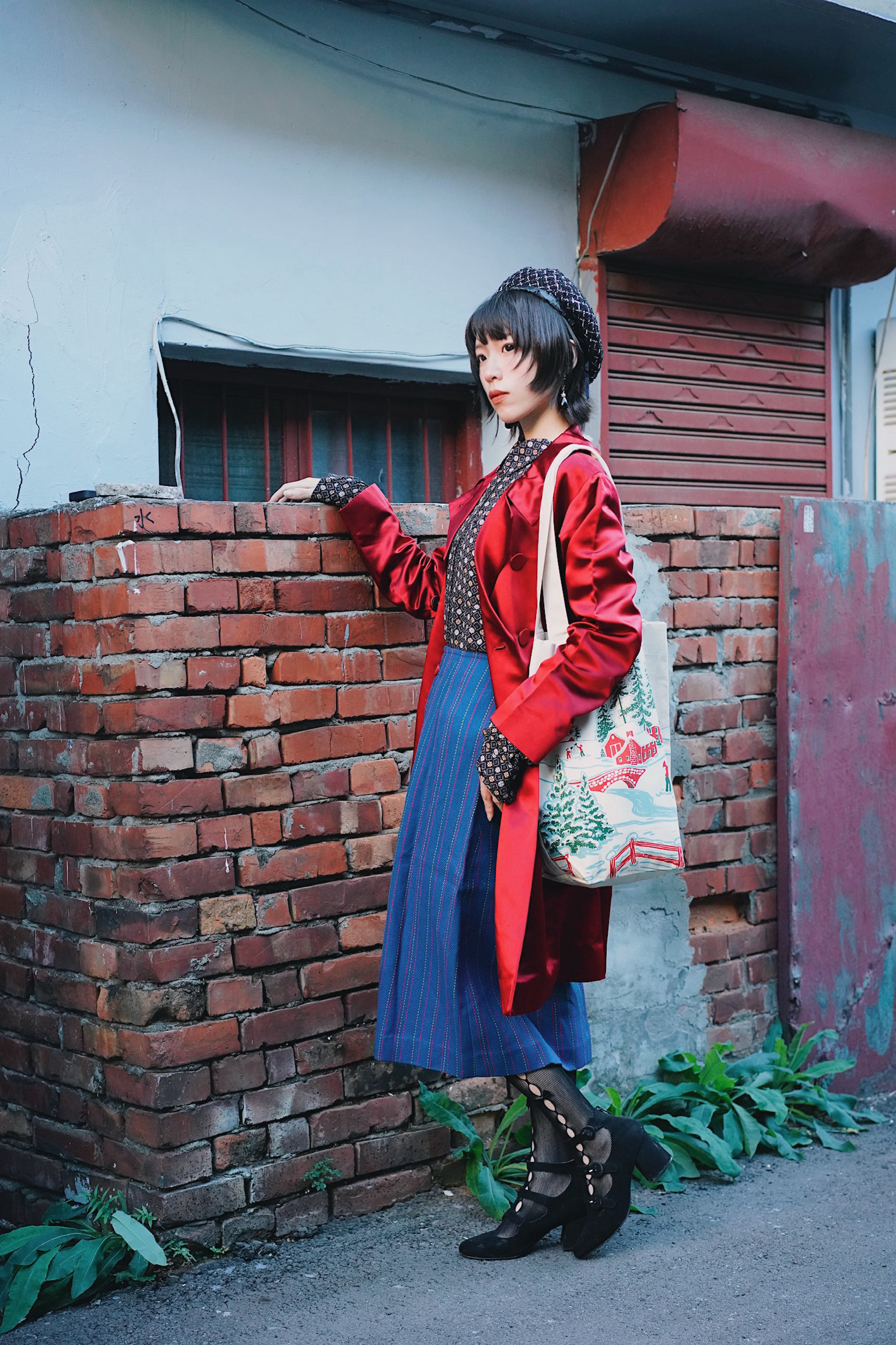 Satin Long Coat "Agnès b" / 法國品牌紅色緞面大衣