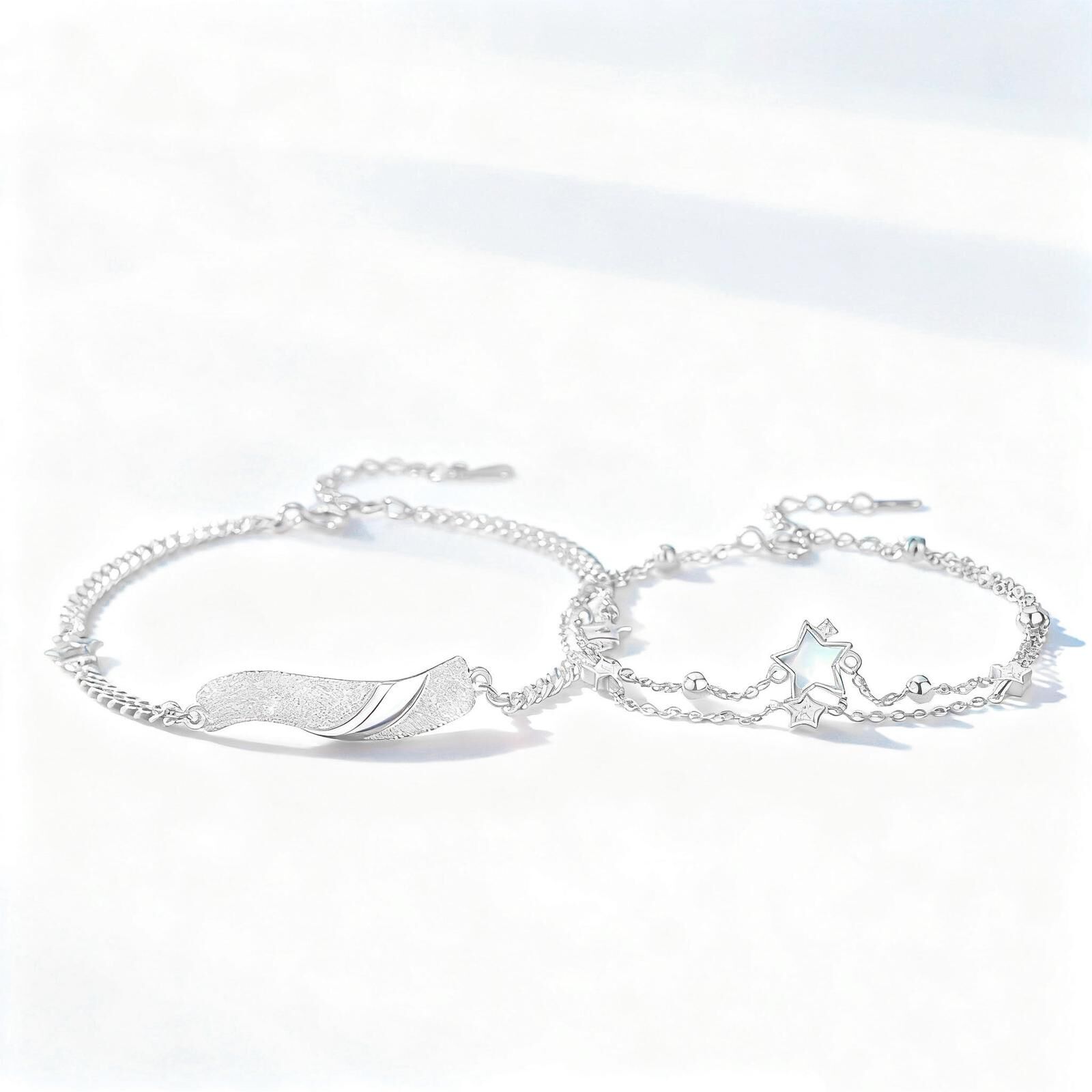 「🌙月伴星行」情侶手鏈 | S925純銀 | 免費刻字