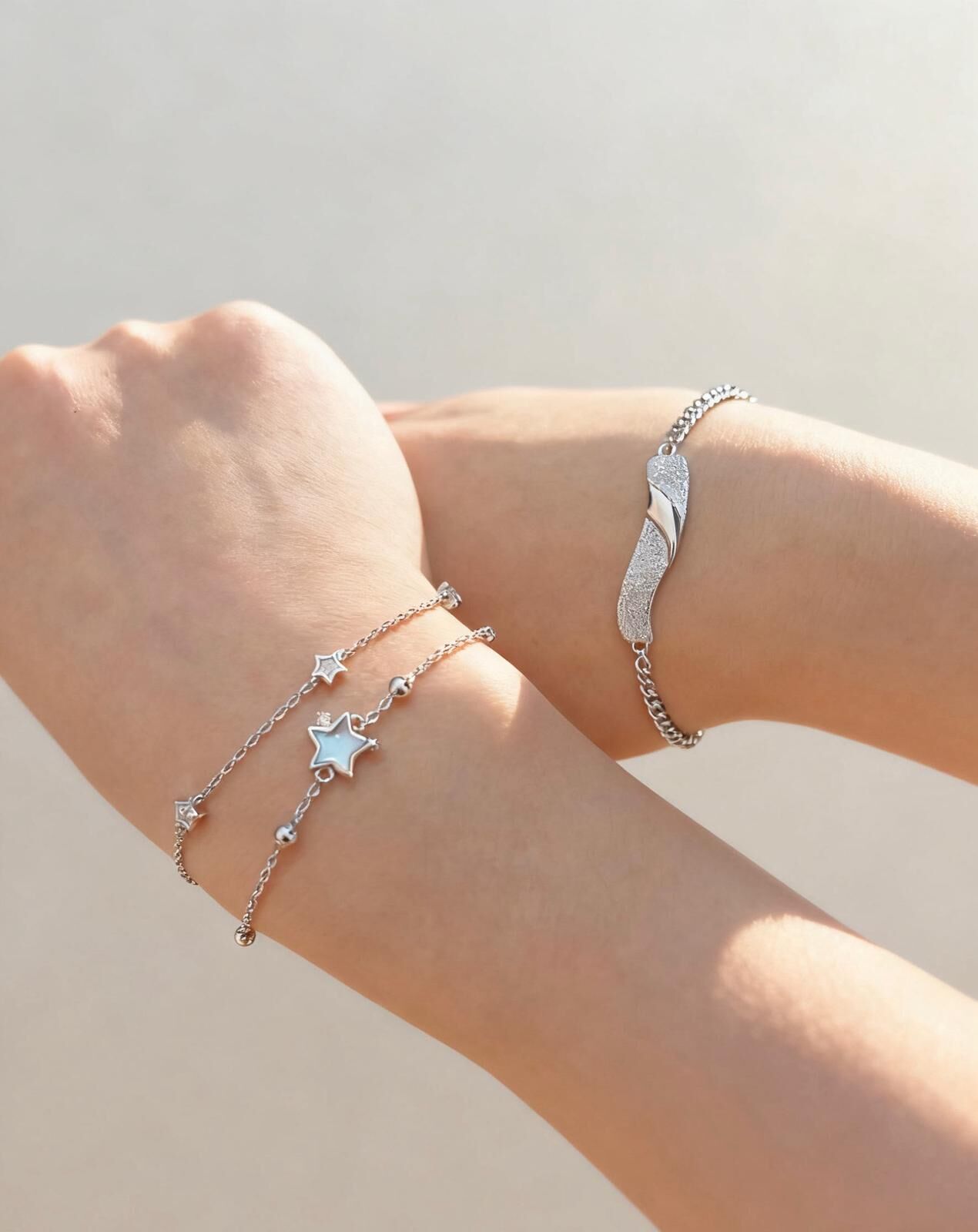 「🌙月伴星行」情侶手鏈 | S925純銀 | 免費刻字