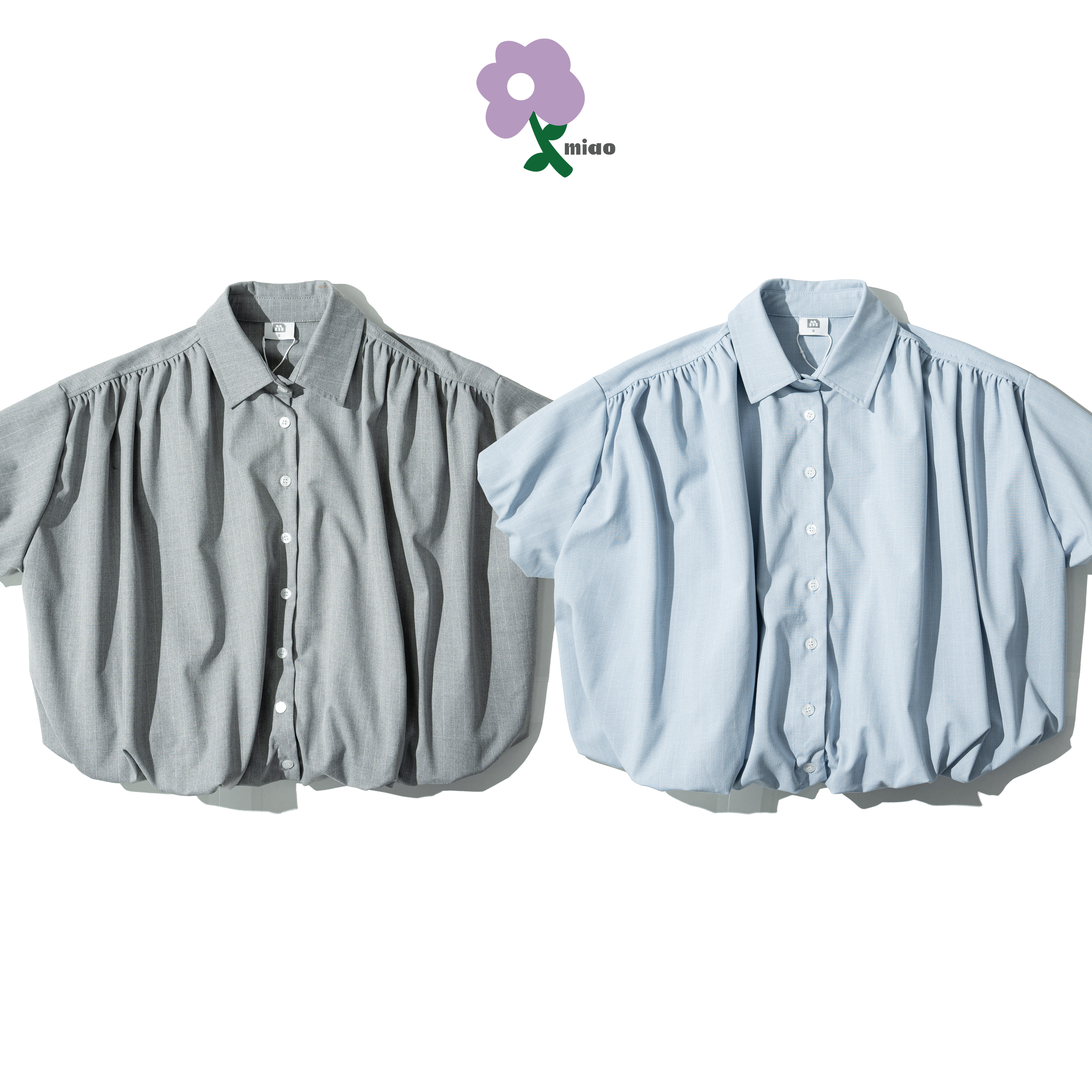 AGILITY MIAO Pleated Plaid Shirts 褶皺條紋 短袖襯衫 [M-SH88]