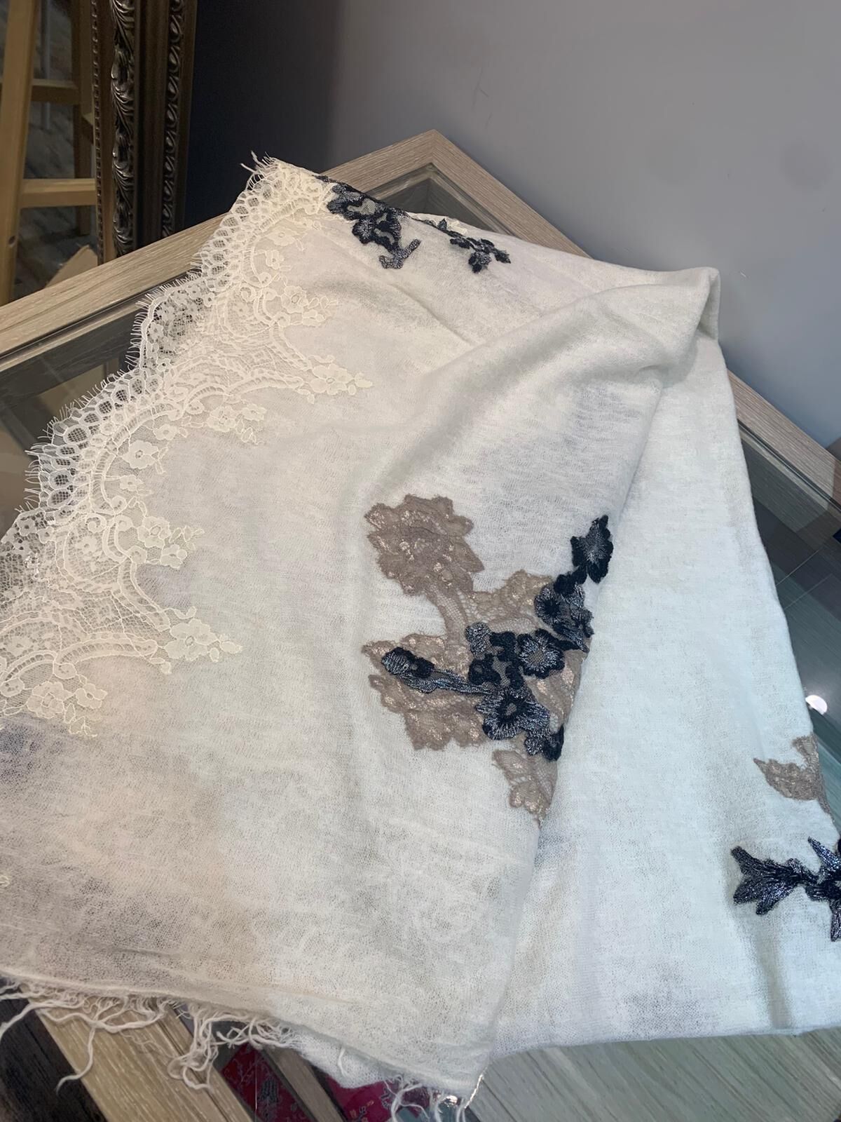 A78 100% Cashmere with lace patch and emb-M