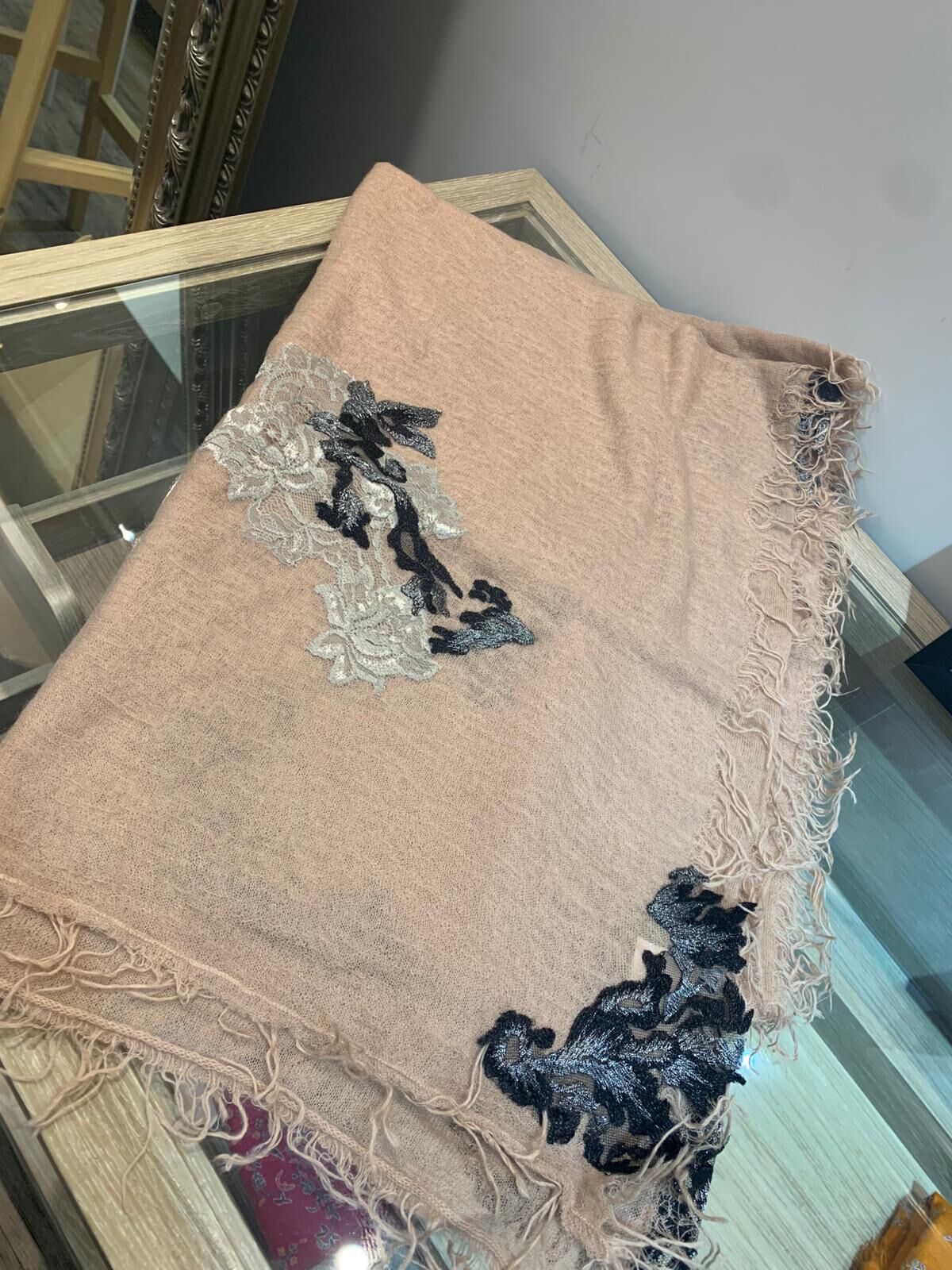 A79 100% Cashmere with lace patch and emb-M