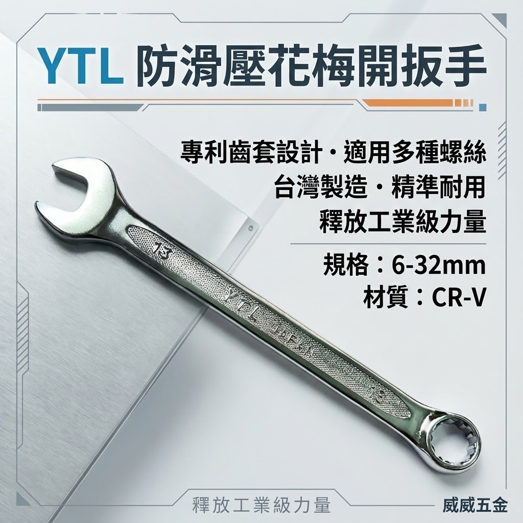 YTL 台灣製｜薄型梅花開口板手 防滑壓花梅開扳手 電鍍表面齒套板手 適用崩牙六角 12角 星型 四角螺絲