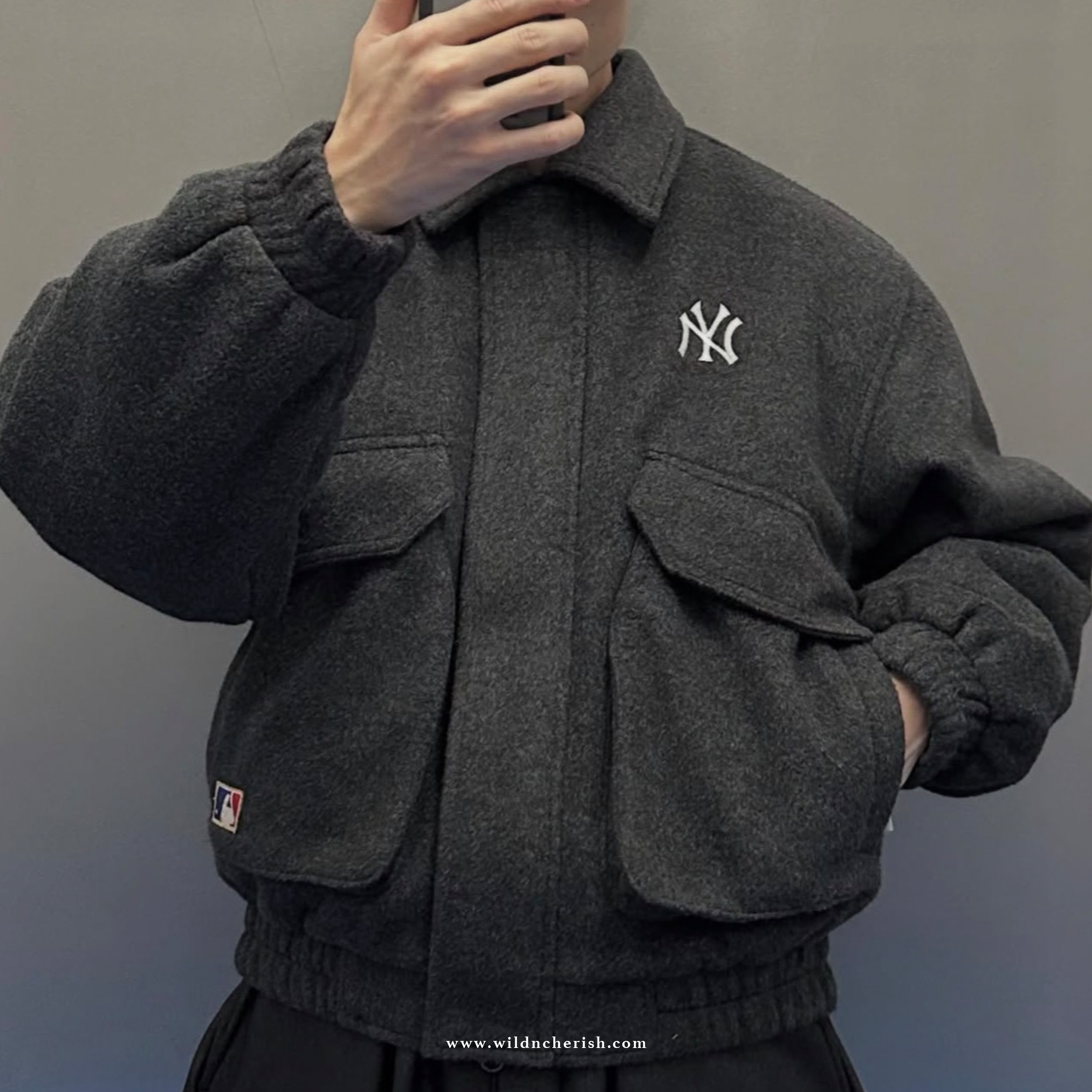 預訂 | Perushu × MLB  Wool Blend Double Pocket Jacket 羊毛混紡