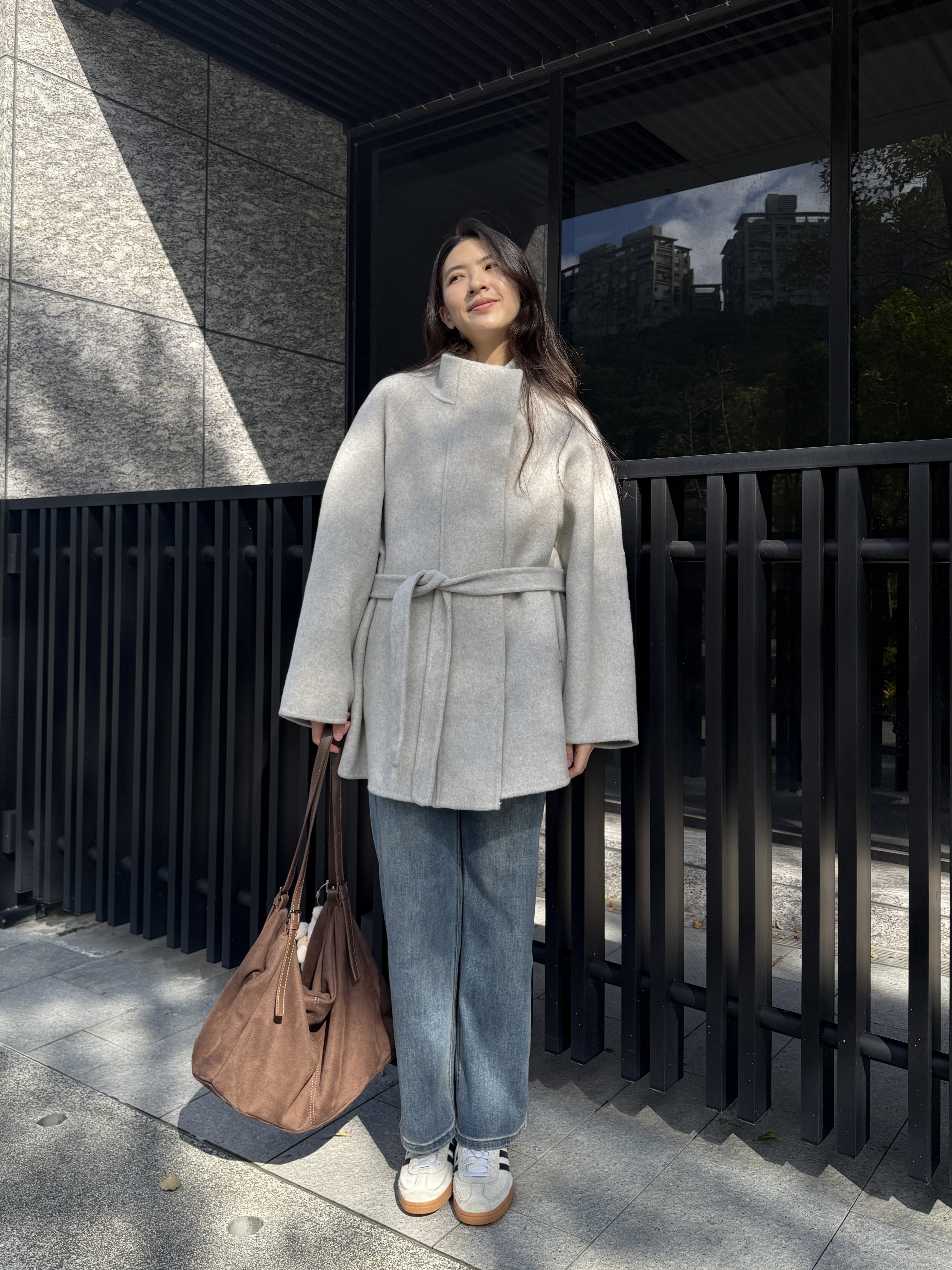 羊毛綁帶毛呢大衣*2色