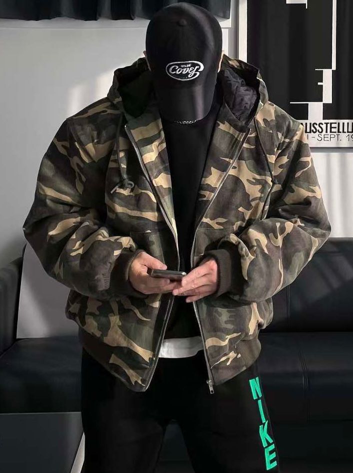 迷彩連帽拉鍊外套(薄夾棉) Tac-0346JK