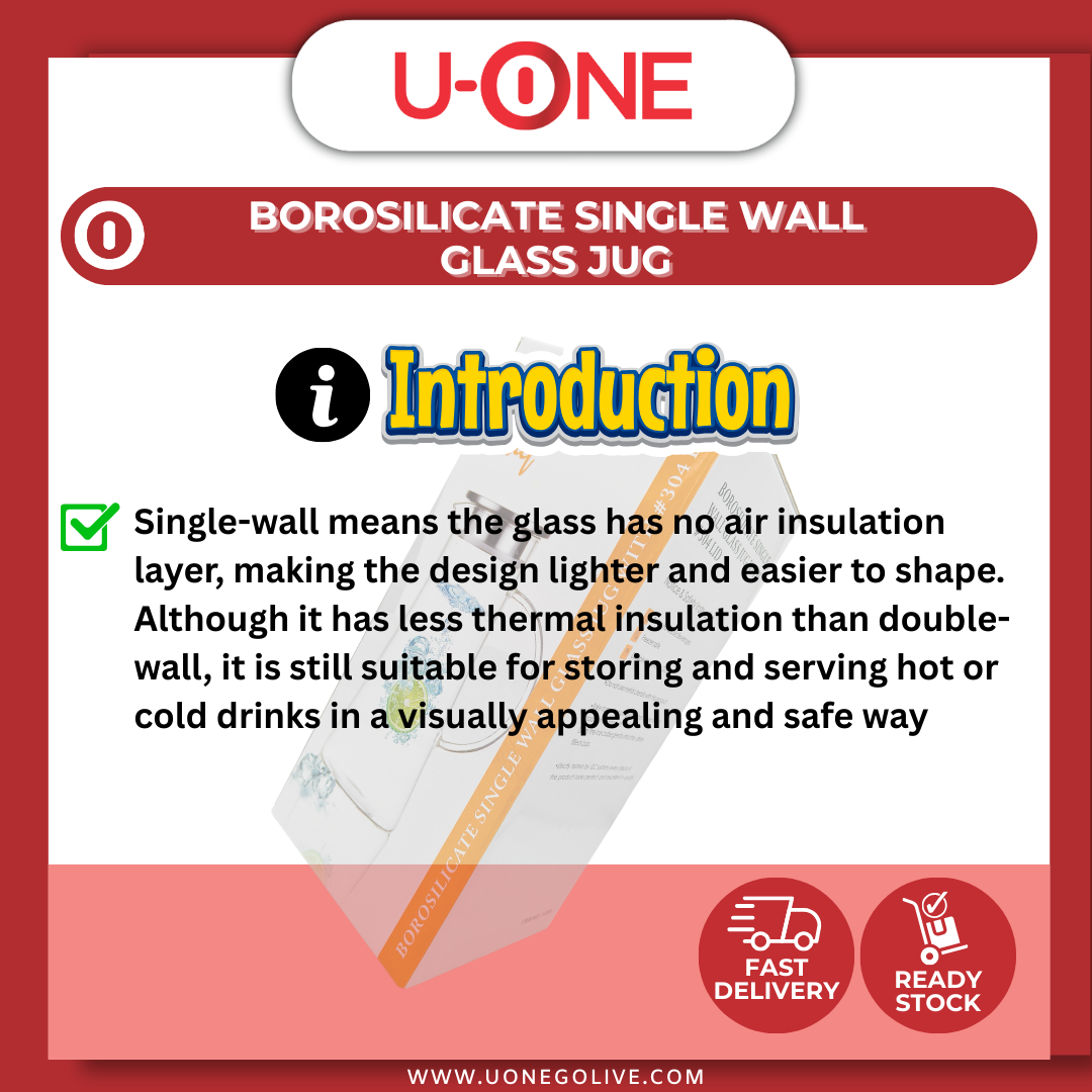 U-ONE | Korea | Dinnerware | Borosilicate Single Wall Glass Jug | 1350ml