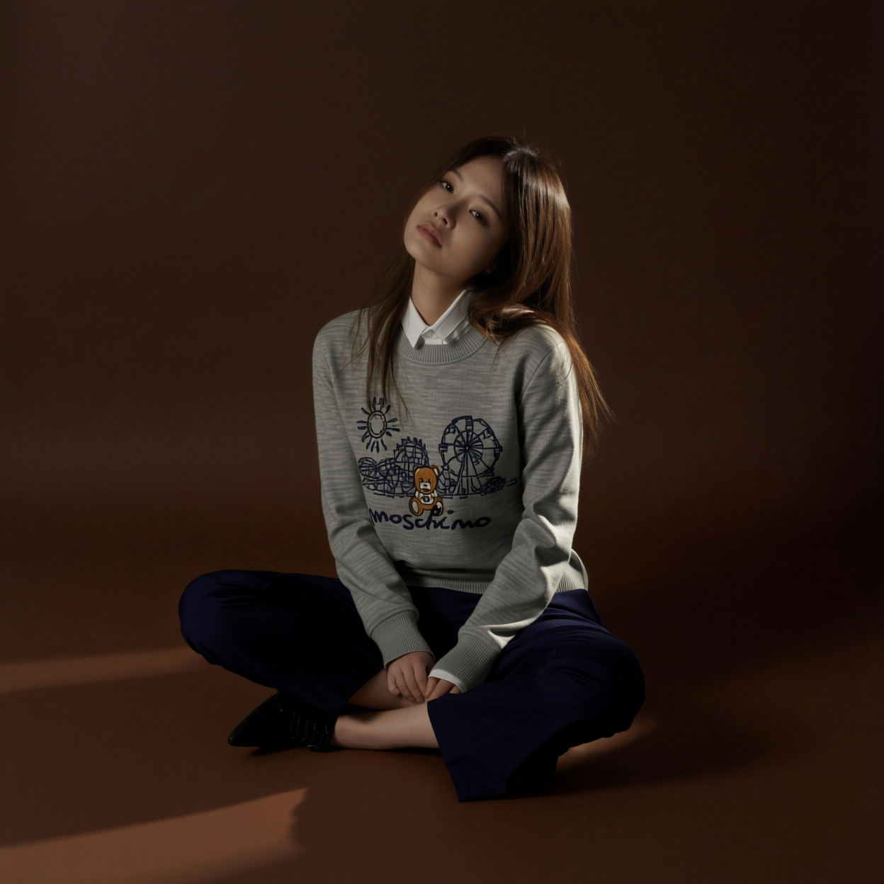 MOSCHINO KIDS 熊仔印花 灰色圓領衛衣