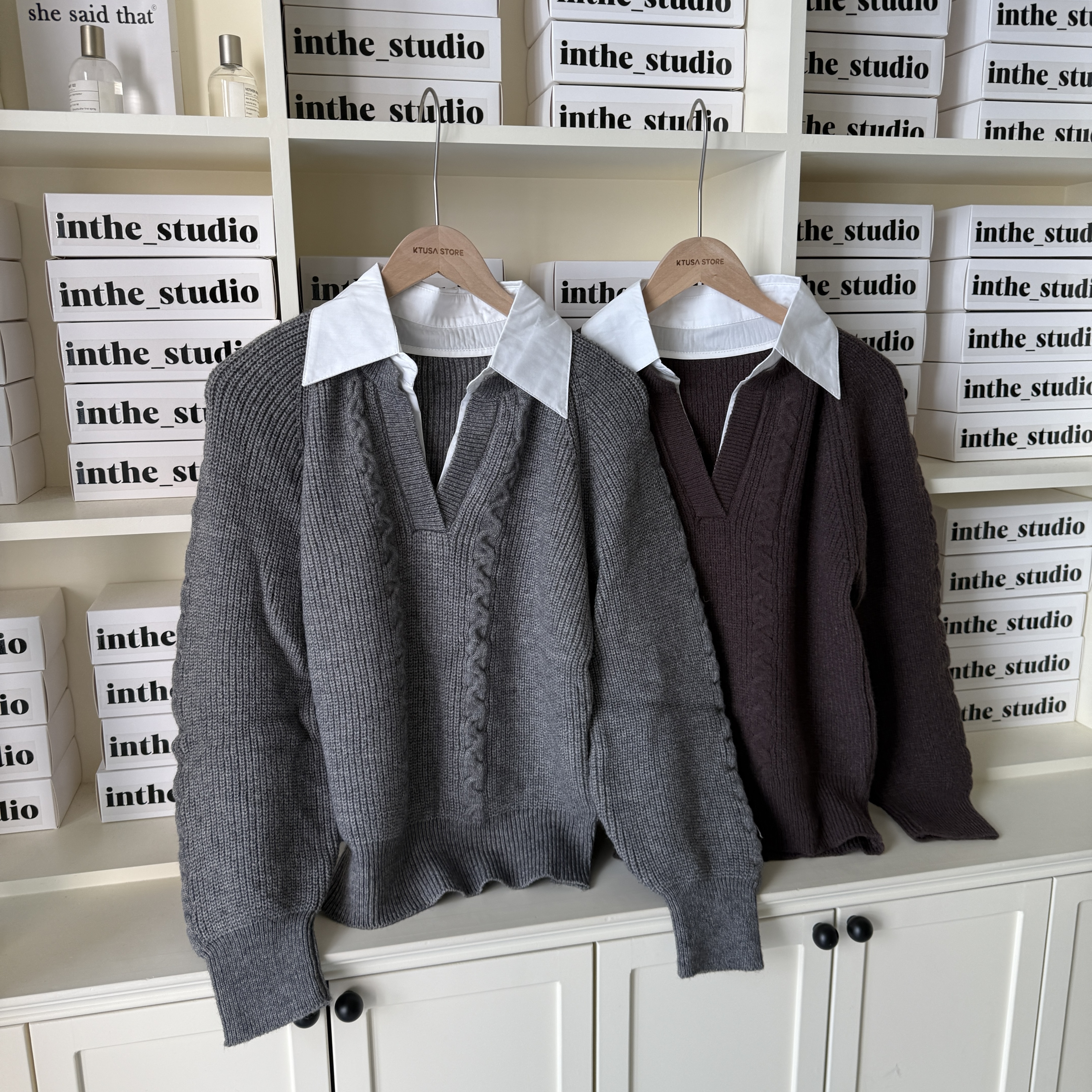 6198 假兩件開襟毛衣 (K)