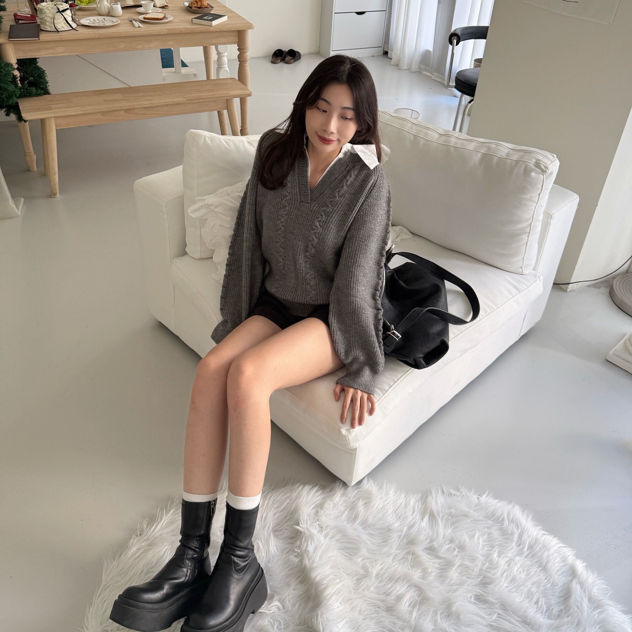 6198 假兩件開襟毛衣 (K)