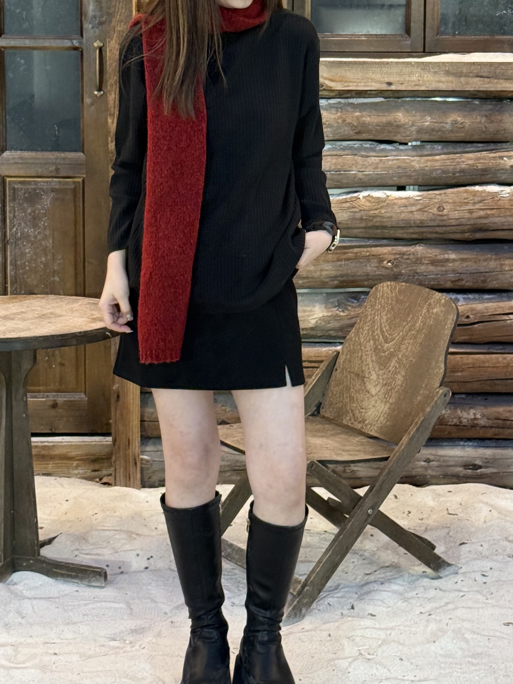 前衩後鬆緊Ａ字裙